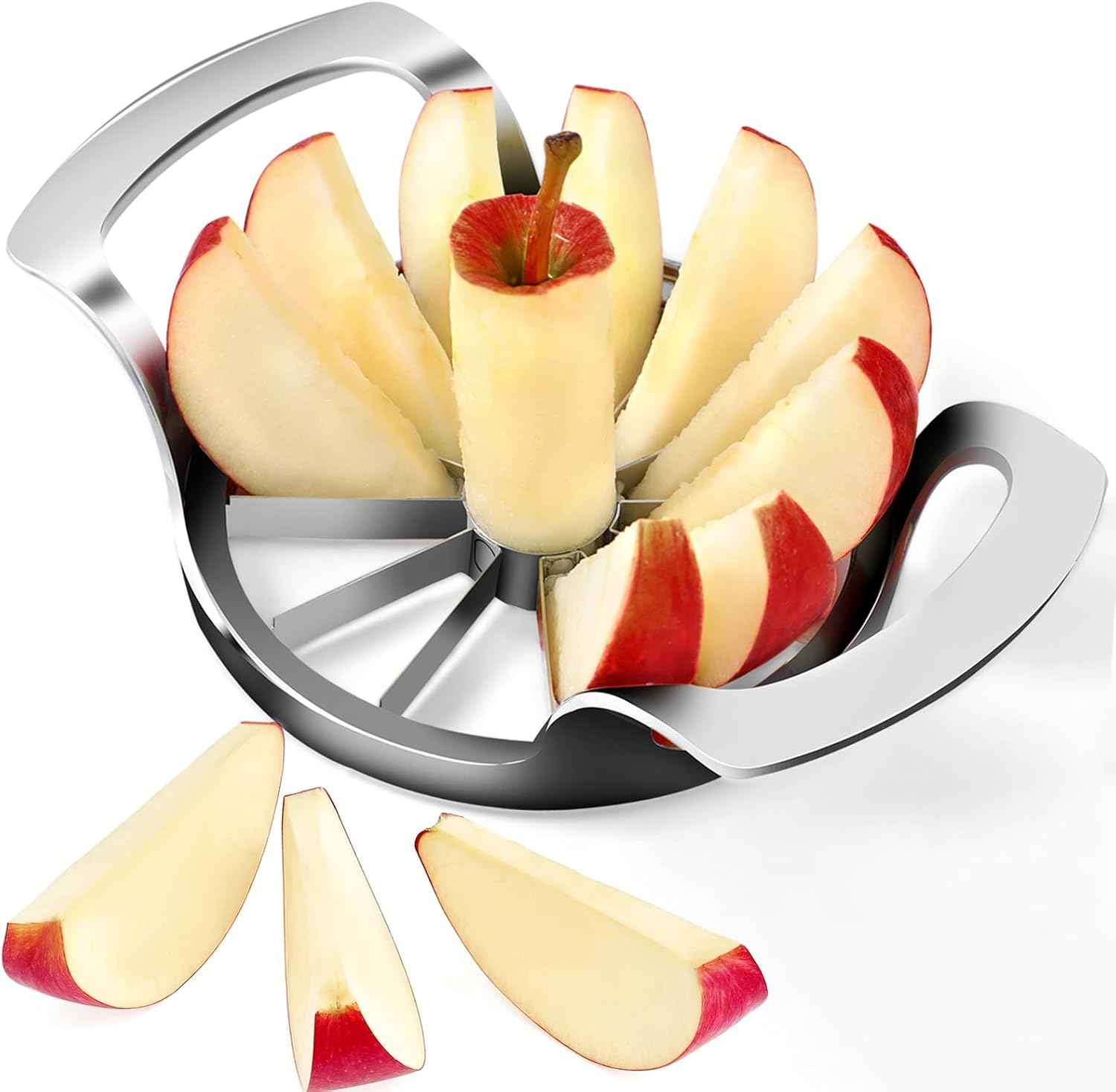 4.72 Inch Extra Large Apple Slicer with 12 Blades - Professional Heavy Duty Apple Cutter -304 Stainless Steel Apple Corer Tool - Sharp Apple Slicer and Corer - Easy to Use - Dishwasher Safe