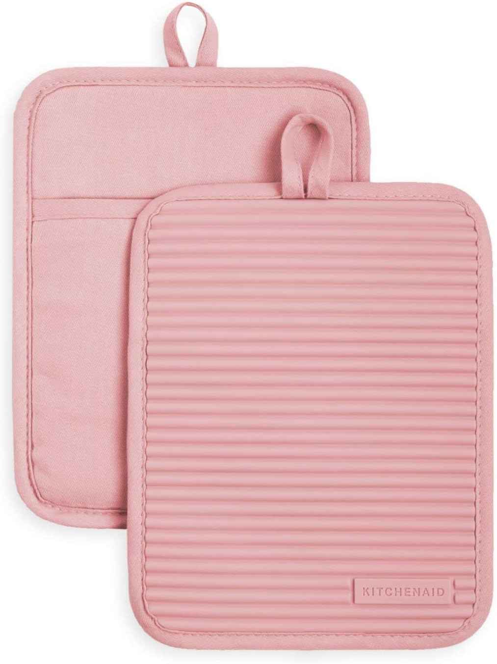 KitchenAid Ribbed Soft Silicone Pot Holder 2-Pack Set, Milkshake Tan, 7"x9"