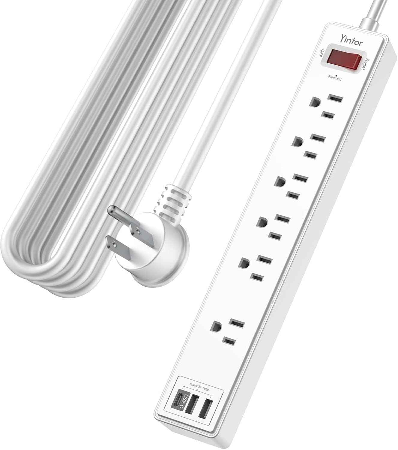 6Ft Power Strip Surge Protector - Yintar Extension Cord with 6 AC Outlets and 3 USB Ports for for Home, Office, Dorm Essentials, 1680 Joules, ETL Listed, (Black)