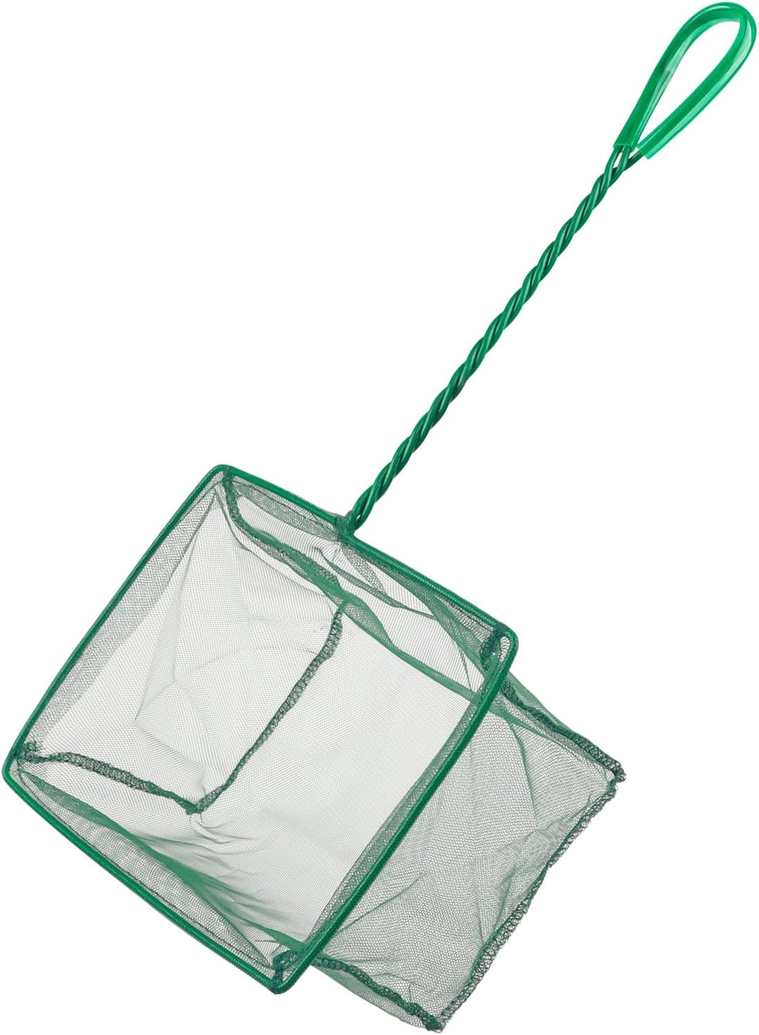 Pawfly green braided metal handle square aquarium net for fish tanks and small koi ponds