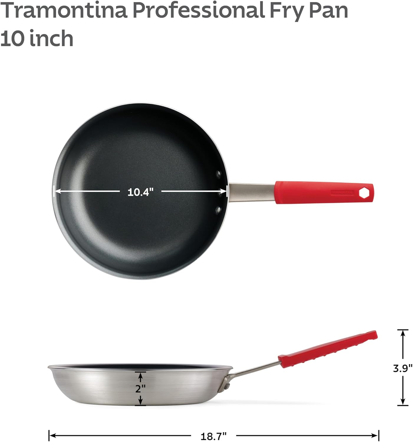 Tramontina Professional 10-Inch Non-Stick Frying Pan, Heavy-Gauge Aluminum Skillet with Reinforced Nonstick Coating, Red Handle, Dishwasher and Oven Safe