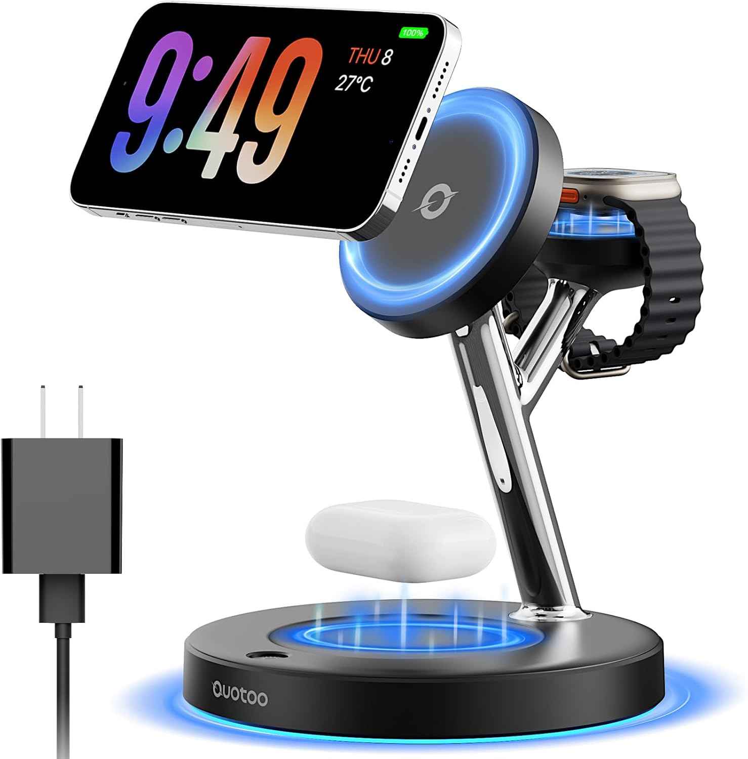 2026 3 in 1 Charging Station for Apple Compatible with Magsafe Charger Stand for iPhone 17 16 15 14 13 12 Wireless Charging Station for AirPods Wireless Charger for iWatch Series