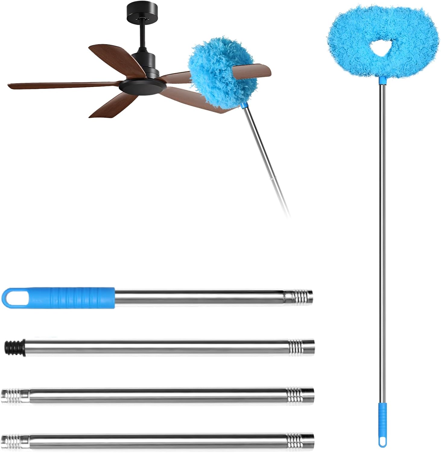 Storystore Ceiling Fan Cleaner Duster with Adjustable Extension Pole and Removable Fan Blade Cleaner 13 to 49.7 inches Blue