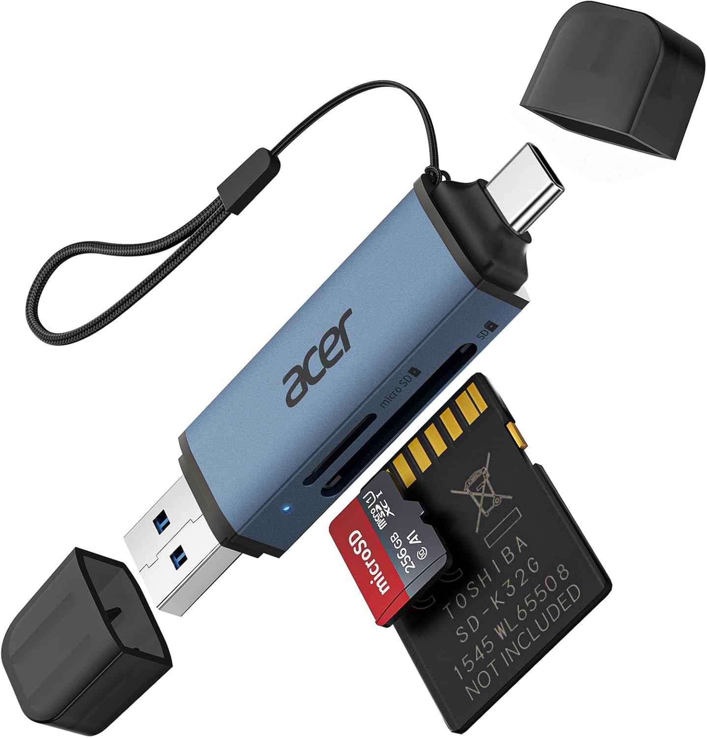 acer SD Card Reader USB C, Dual Slots USB 3.0 Type C to Micro SD Card Adapter, Memory Card Reader for MicroSD, SDHC, SDXC, Compatible with Laptop, PC, iPhone16/15, MacBook Pro/Air, iPad Pro, Android