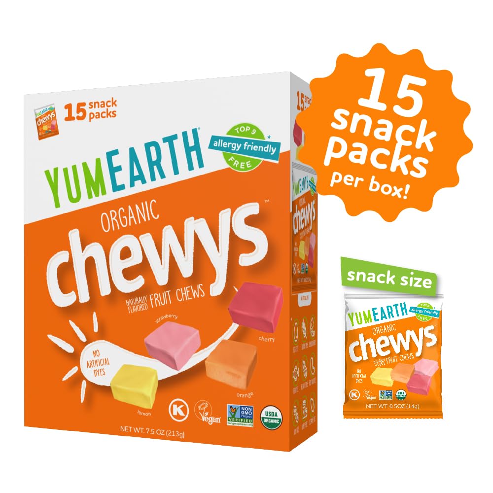 yumearth organic chewy fruit flavored candies assorted 7.5oz allergy friendly gluten free