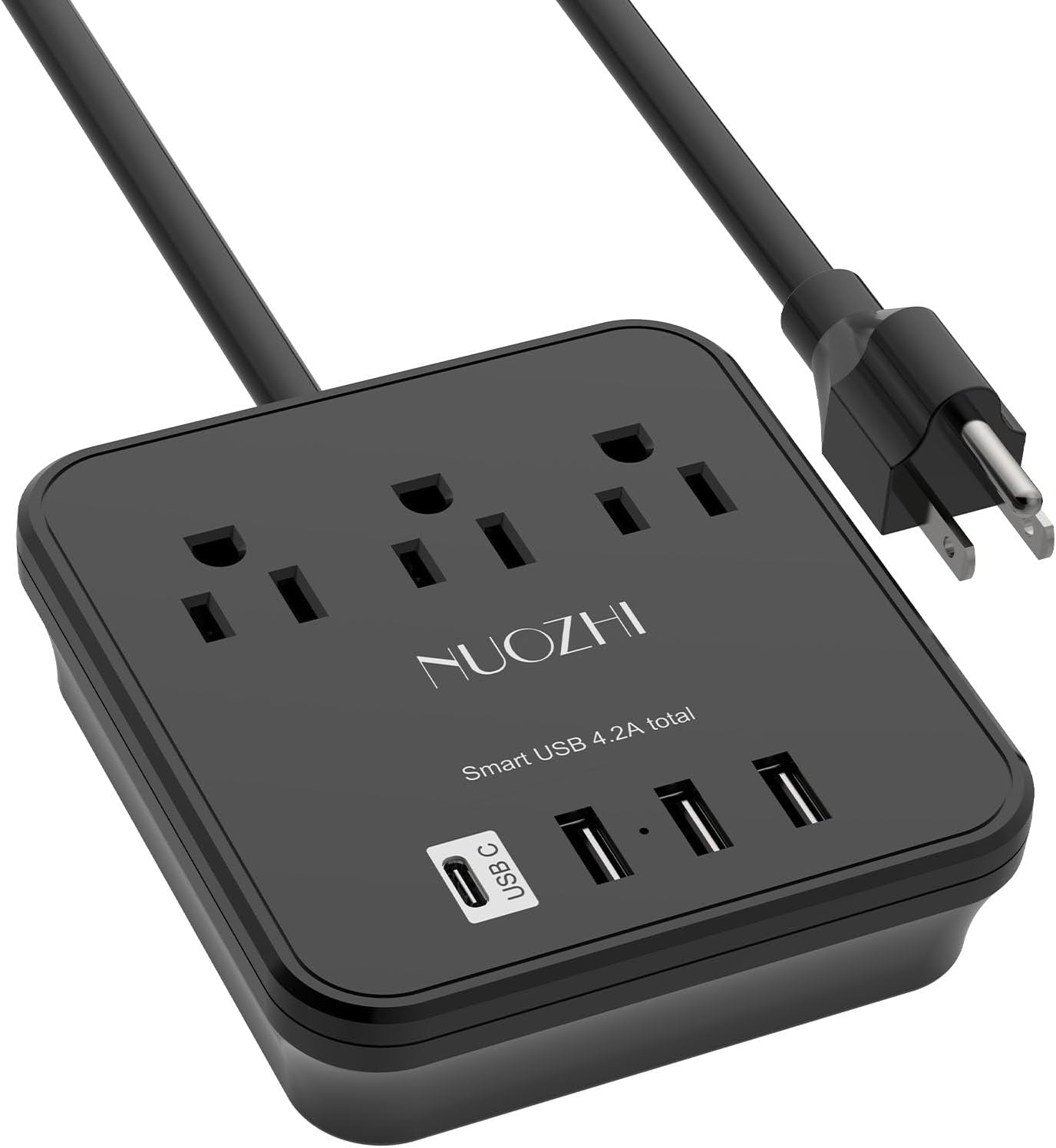 NUOZHI 6ft power strip with 3 outlets and 4 USB ports, non surge protector for cruise ships and travel