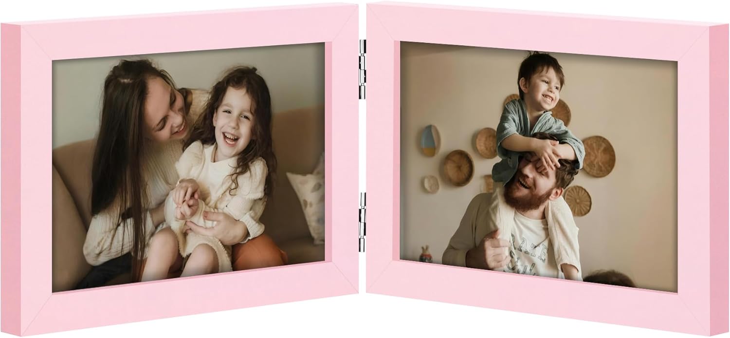 decorUhome double 4x6 picture frame vertical engineered wood bifold photo frame with plexiglass tabletop display black