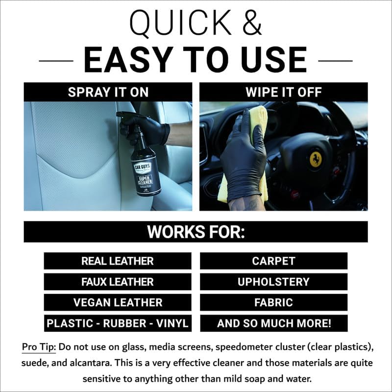 car guys super cleaner, 18 oz kit with microfiber towel, effective car interior stain remover