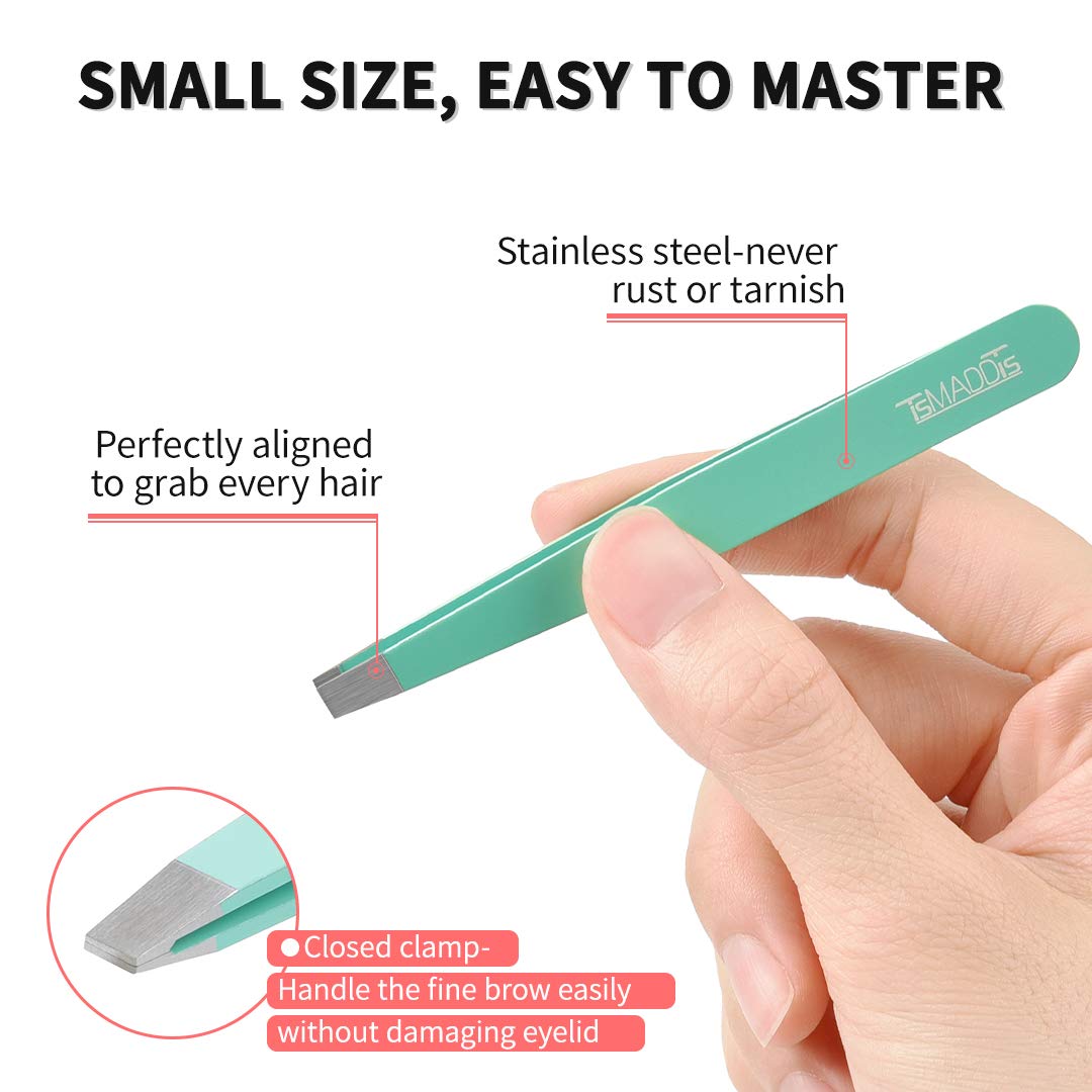 TsMADDTs 6 PCS Stainless Steel Tweezers Set for Women with Curved Scissor and Leather Travel Case