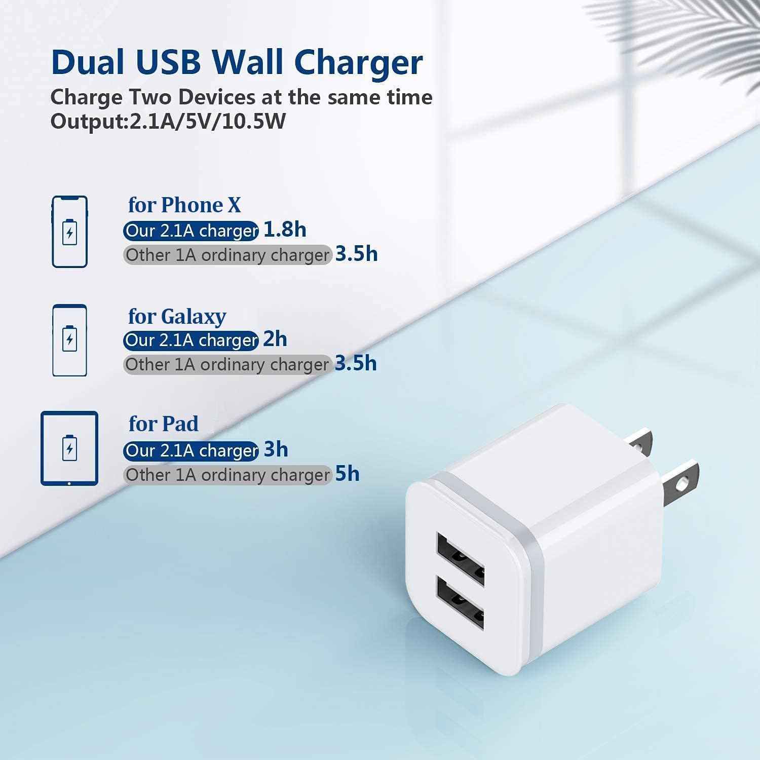 USB Wall Charger, LUOATIP 3-Pack 2.1A 5V Dual Port Cube Power Adapter Plug Block Charging Box Brick for iPhone 14 13 12 11 Pro Max SE XS XR X 8 7 6 6S Plus, Galaxy, LG, Moto, Android Phones