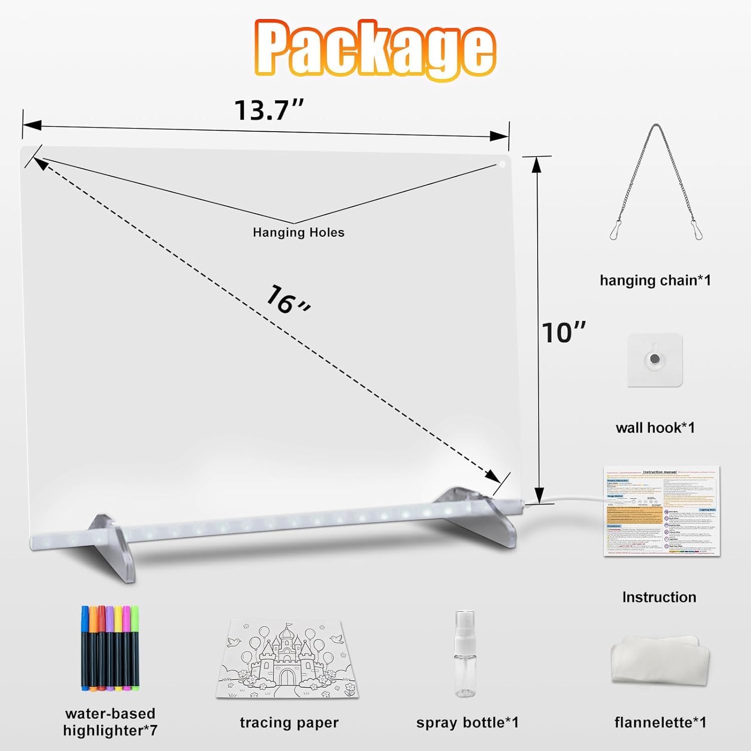 Led Note Board with Colors,16''Drawing Tablet,6 Modes & 8 Colors Light Up Drawing Board,Kids Toy with 13 Light Effects,Birthday Holiday Day Gifts for Girls & Boys Age 3+,Tracing Book（White）