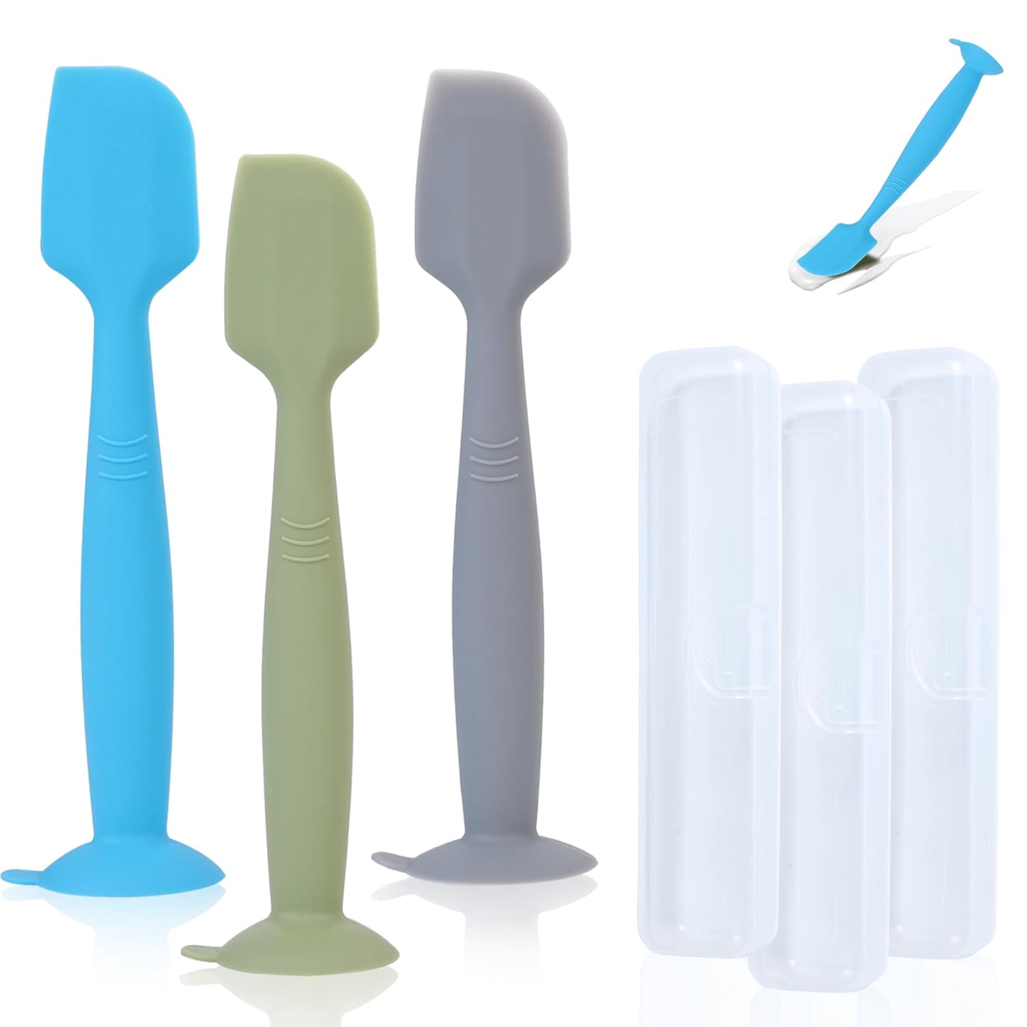 Red, Green, and Grey Baby Diaper Cream Spatula Applicators 3 Pack Soft Silicone