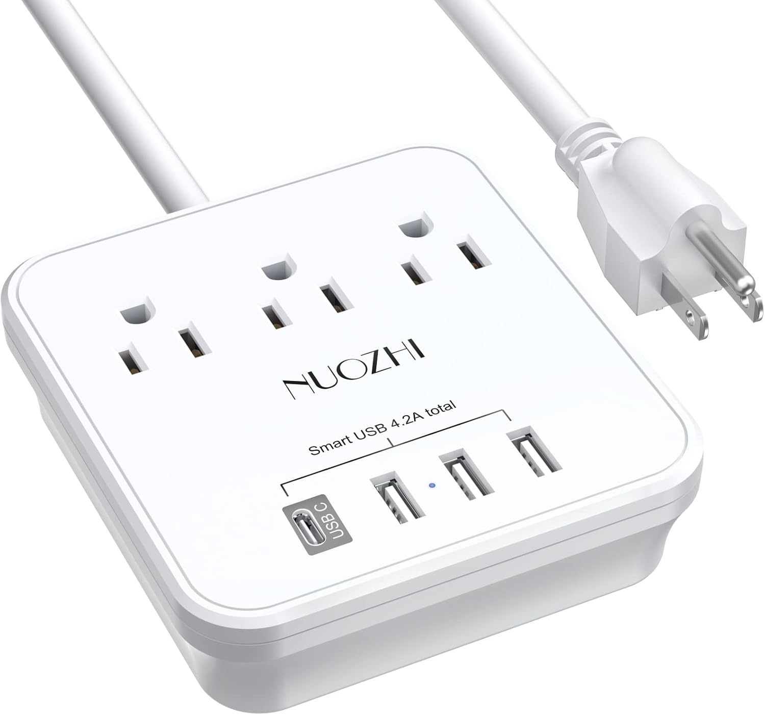 NUOZHI 6ft power strip with 3 outlets and 4 USB ports, non surge protector for cruise ships and travel