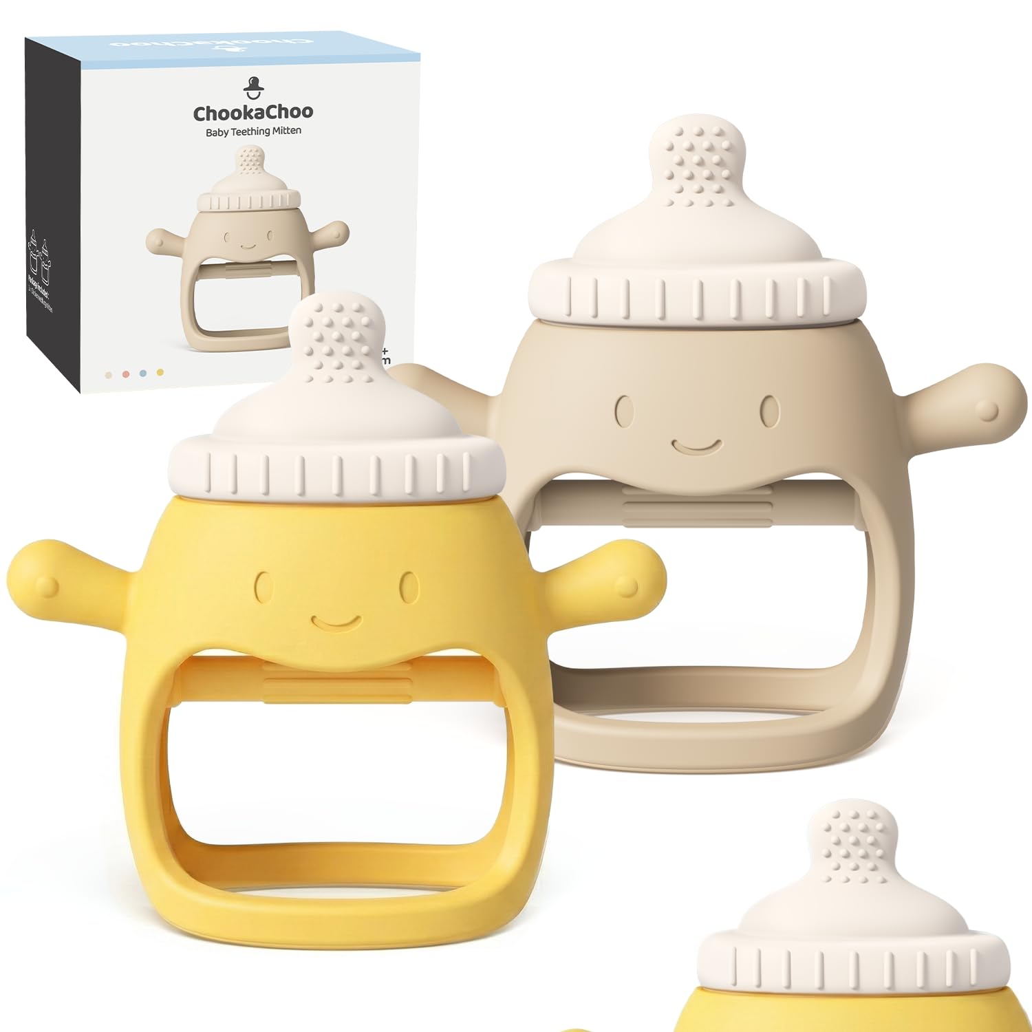 2-pack ChooKaChoo silicone teething mitten for babies over 3 months, anti-dropping, BPA free
