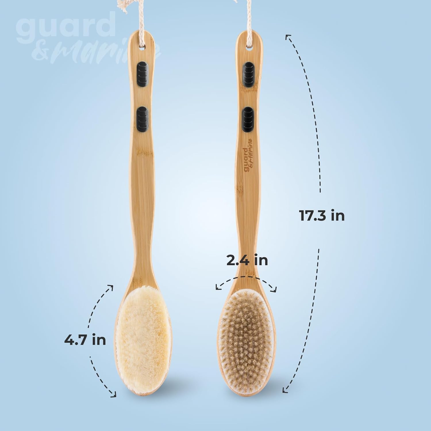 GUARD&MARINE Wooden Back Washer for Men & Women, Long Handle Shower & Bath Brush with Non-Slip Inserts