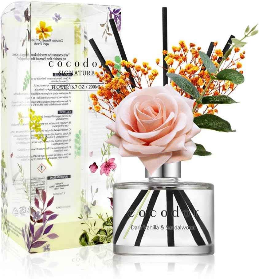 COCODOR Reed Diffuser Set with Preserved Baby's Breath with Sticks/April Breeze / 6.7oz / Scent Fragrance Oil Diffuser for Bedroom Bathroom Home Décor