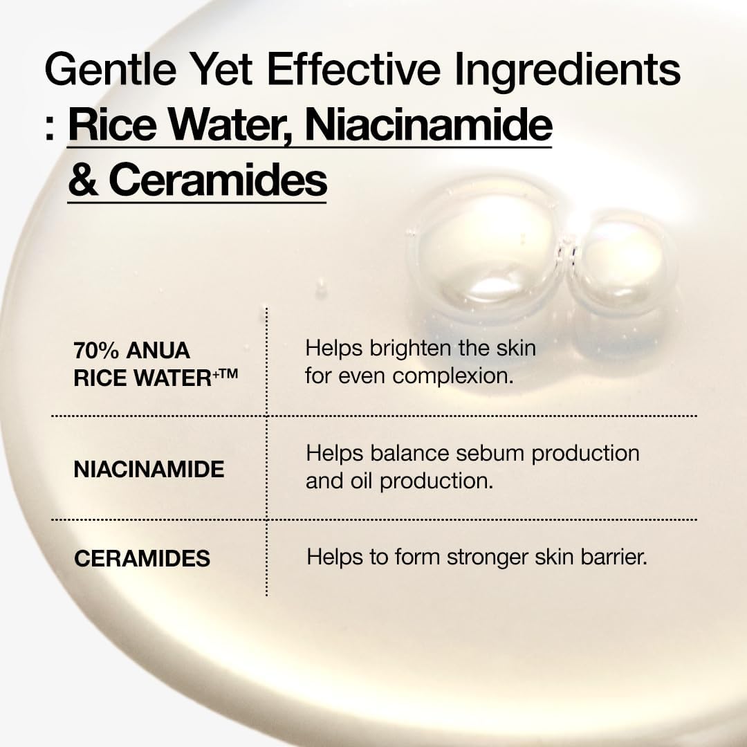 anua rice 70 glow milky toner for glass skin, fragrance-free, non-comedogenic, 250ml/8.45fl.oz