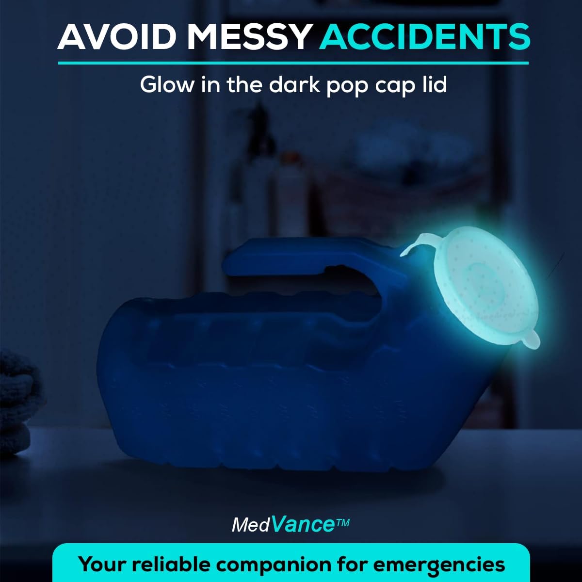 MedVance 1000ml spill-proof portable urinals for men, 2 pack with glow in dark and leak-proof lid