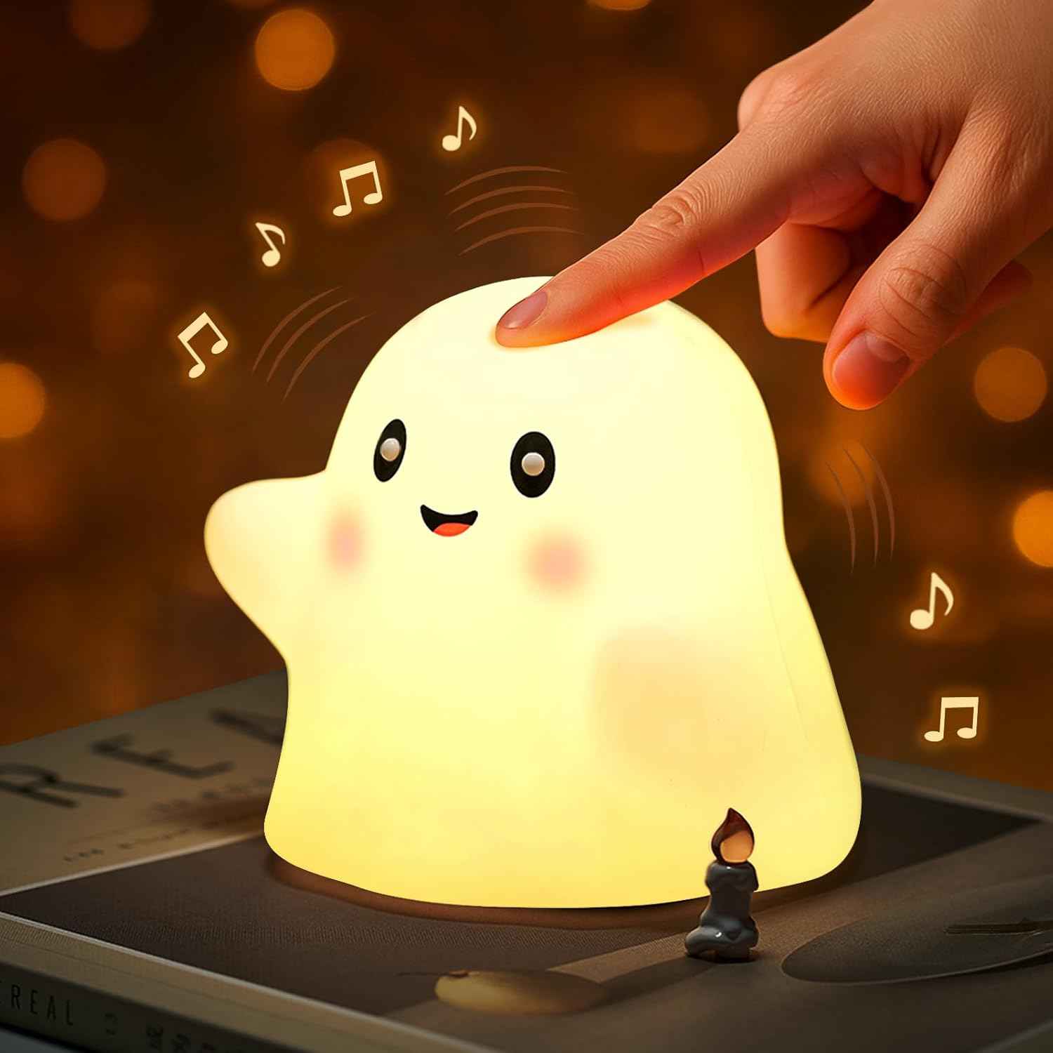 nextanG RGB Ghost Night Light – Color-Changing Tap Control Fun Toy for Kids, Soft Squishy Silicone Lamp with Sounds, Dimmable Rechargeable Bedside & Table Lamp, Funny Gift for Boys & Girls