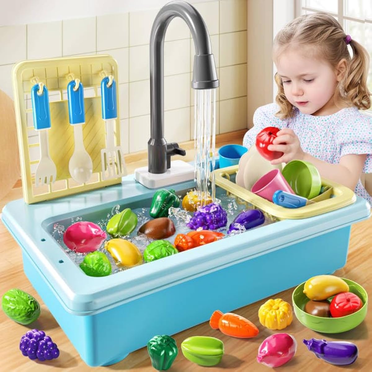 play kitchen sink toys for kids 3-7 years old with color changing kitchen accessories