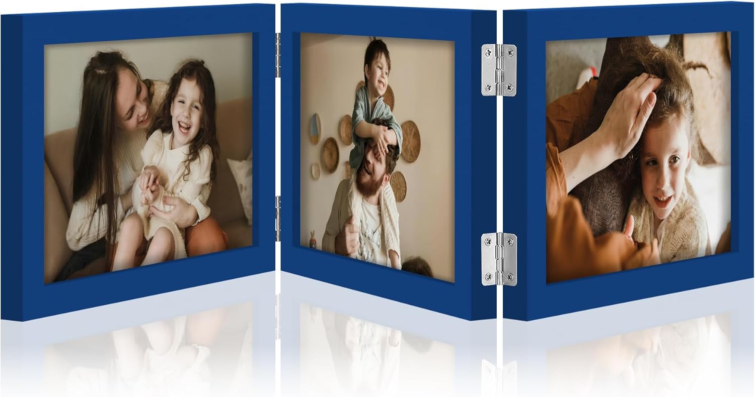decorUhome Engineered Wood Trifold 4x6 Photo Frame with Plexiglass for Tabletop Display, Black, 3-Picture Frame