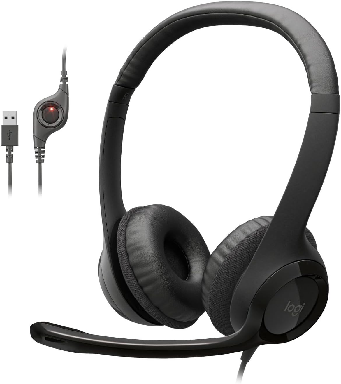 Logitech H390 black stereo wired headset with noise cancelling mic for PC, laptop, Chromebook