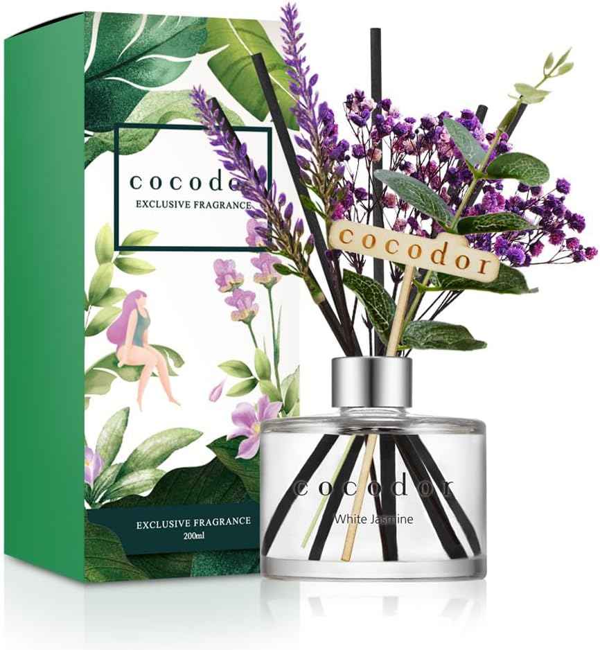 COCODOR Reed Diffuser Set with Preserved Baby's Breath with Sticks/April Breeze / 6.7oz / Scent Fragrance Oil Diffuser for Bedroom Bathroom Home Décor