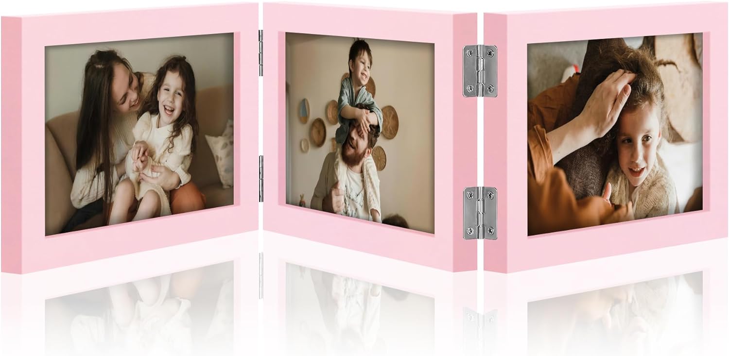 decorUhome Engineered Wood Trifold 4x6 Photo Frame with Plexiglass for Tabletop Display, Black, 3-Picture Frame