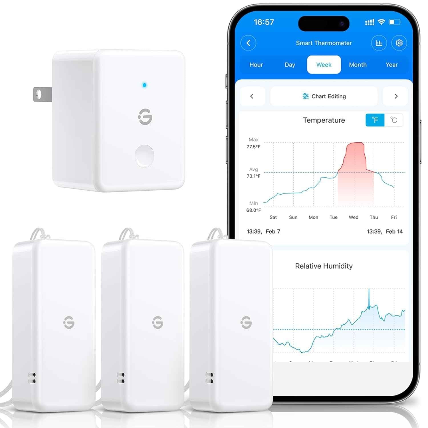 GoveeLife 2.0 WiFi Hygrometer Thermometer 6 Pack, Smart Humidity Temperature Sensor with App Notifications, Temperature Humidity for Bedroom, Wine Cellar, Basements（Only Support 2.4G Wi-Fi）