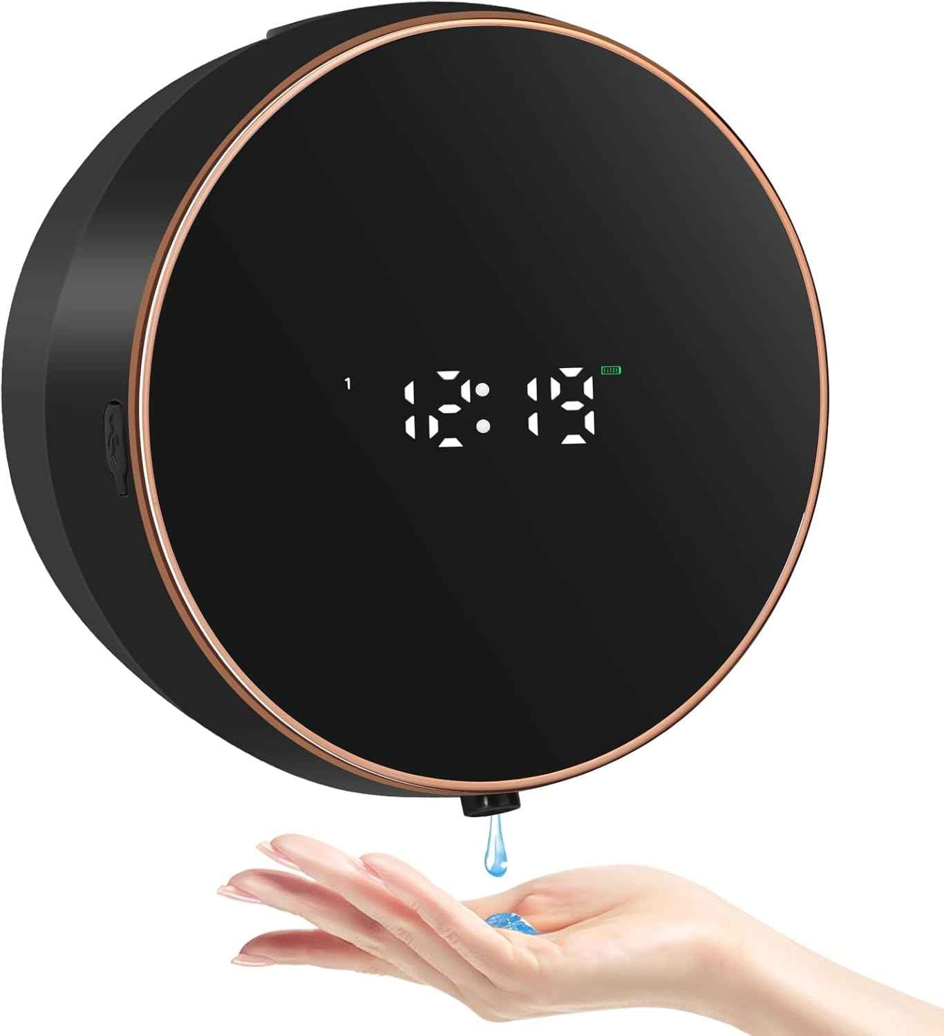 Automatic Soap Dispenser Foam Bathroom: Wall Mount Rechargeable Touchless Adjustable Auto Smart Electric Plastic Black Foaming Soap Dispenser with Clock - Kitchen - Hand Dish Lotion Couple Kids