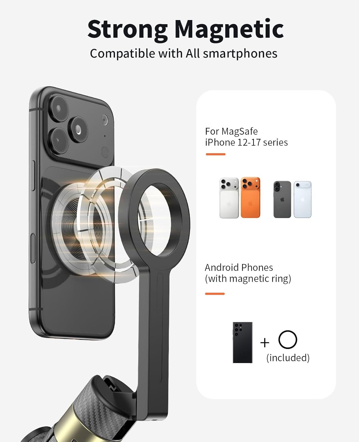Vimose 65" Magnetic Tripod for iPhone, Selfie Stick Tripod with Remote, 360° Rotatable Extendable Travel Tripod Phone Stand with Metal Ring, Compatible with iPhone Android