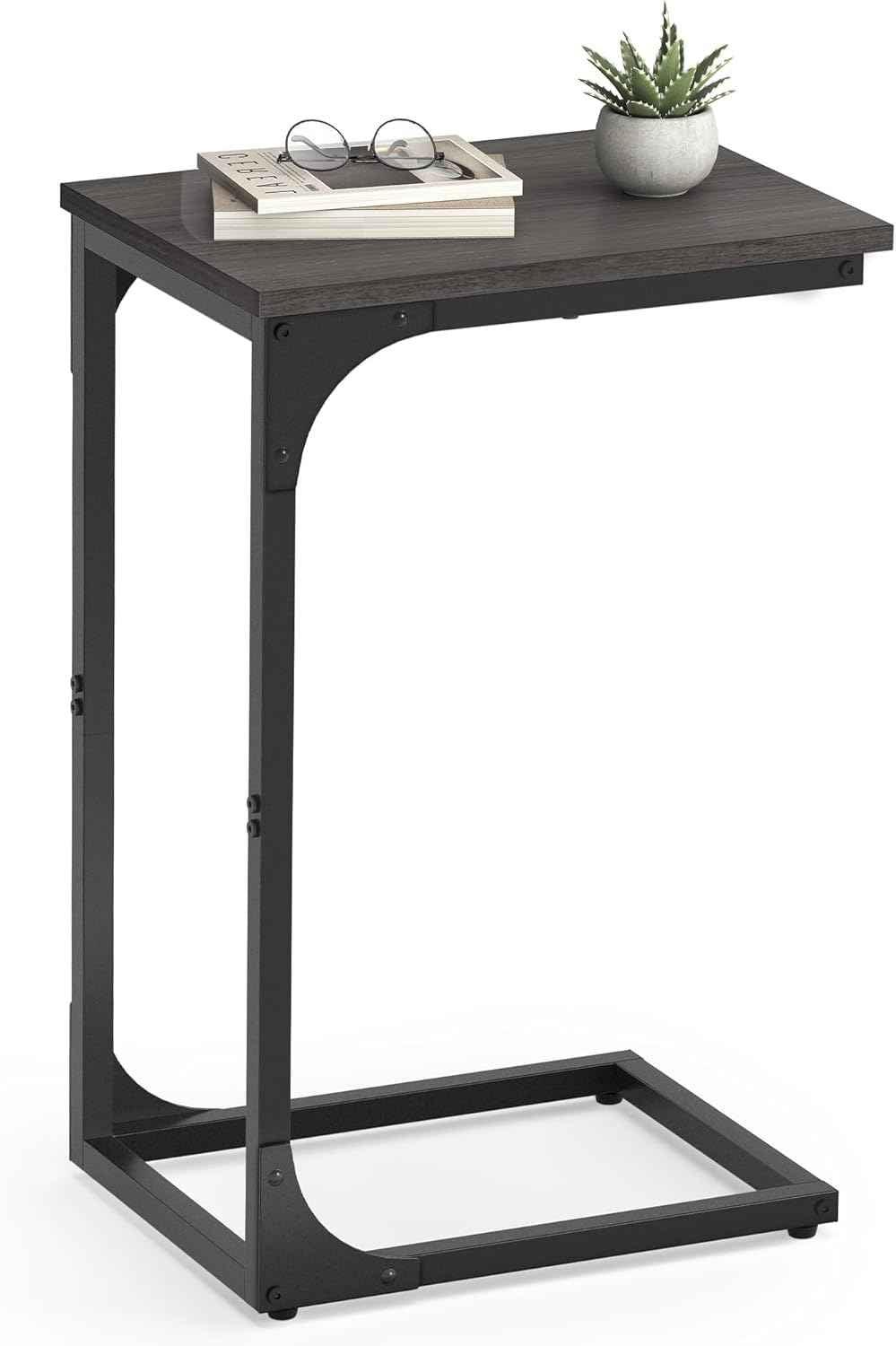 VASAGLE C-Shaped End Table, Small Side Table for Couch, Sofa Table with Metal Frame for Living Room, Bedroom, Bedside, Rustic Brown and Black