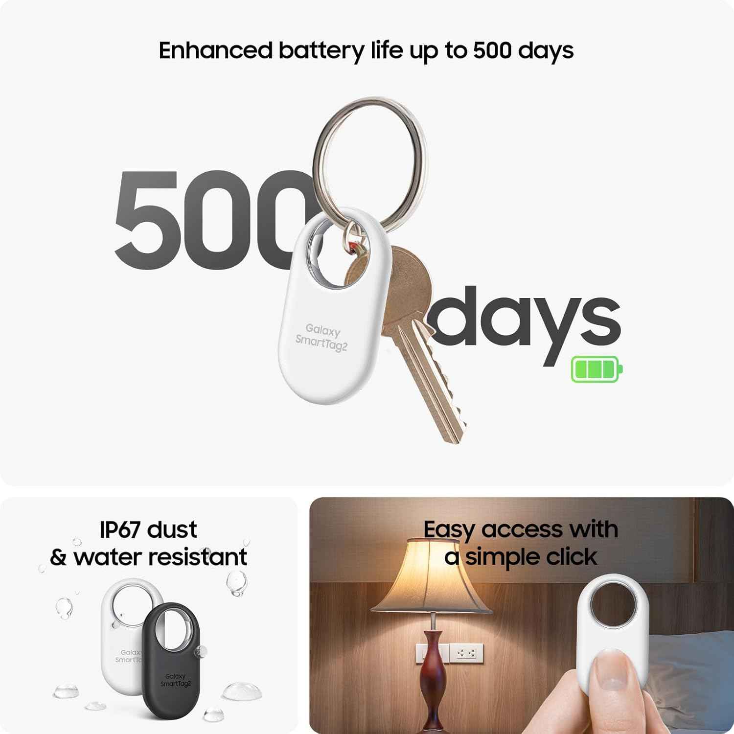 Samsung Galaxy SmartTag2, Bluetooth Tracker, Smart Tag GPS Locator Tracking Device, Item Finder for Keys, Wallet, Luggage, Pets, Use w/ Phones and Tablets Android 11 or Later, 2023, 1 Pack, Black