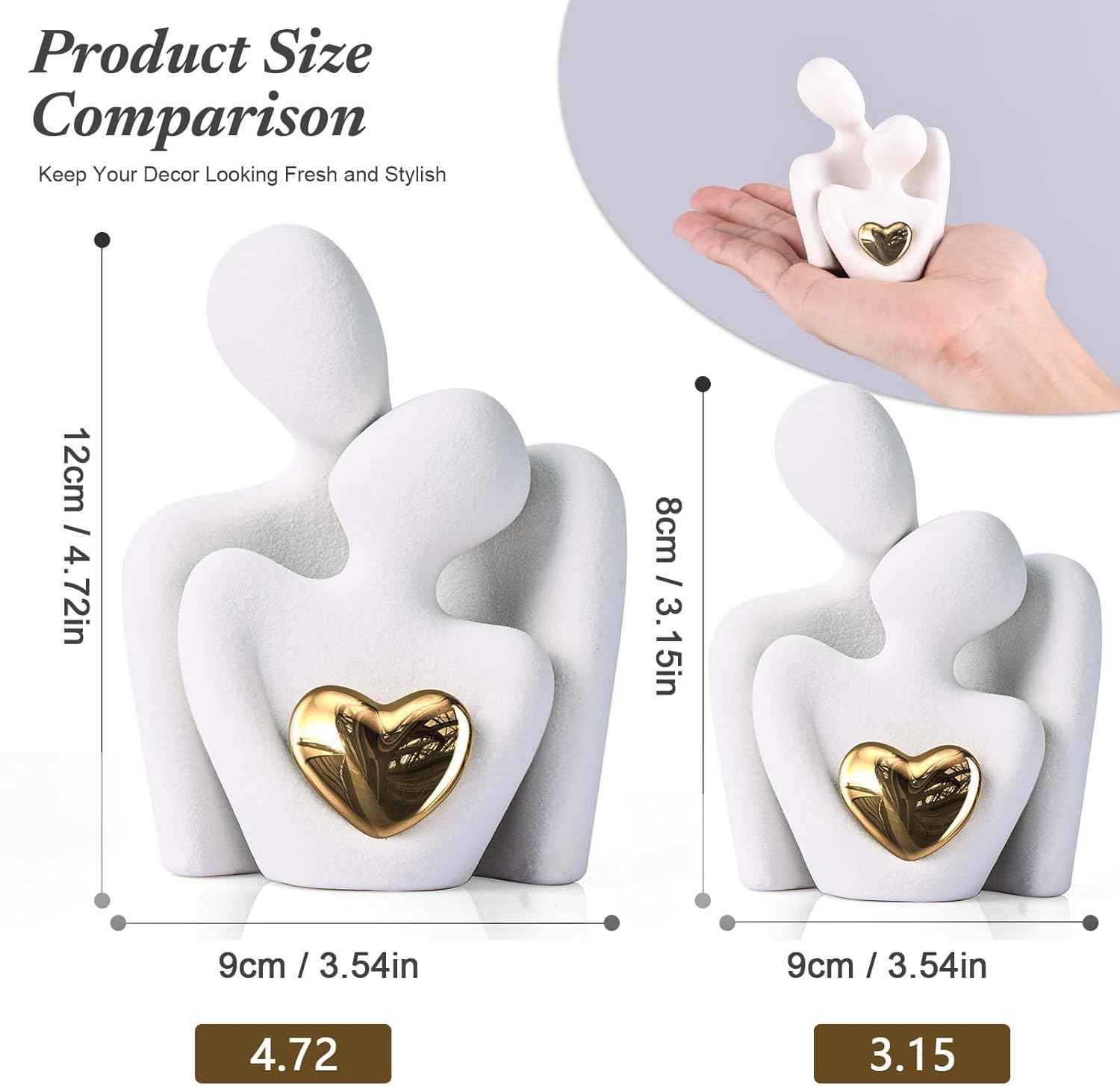 Mini Couple Statue Tv Stand Decor Items for Living Room Home Decor,Bedroom Decor for Couples Sculpture for Anniversary Wedding,Love Gifts for Couples 2025,Knick Knacks for Shelve (White, 3.15in)