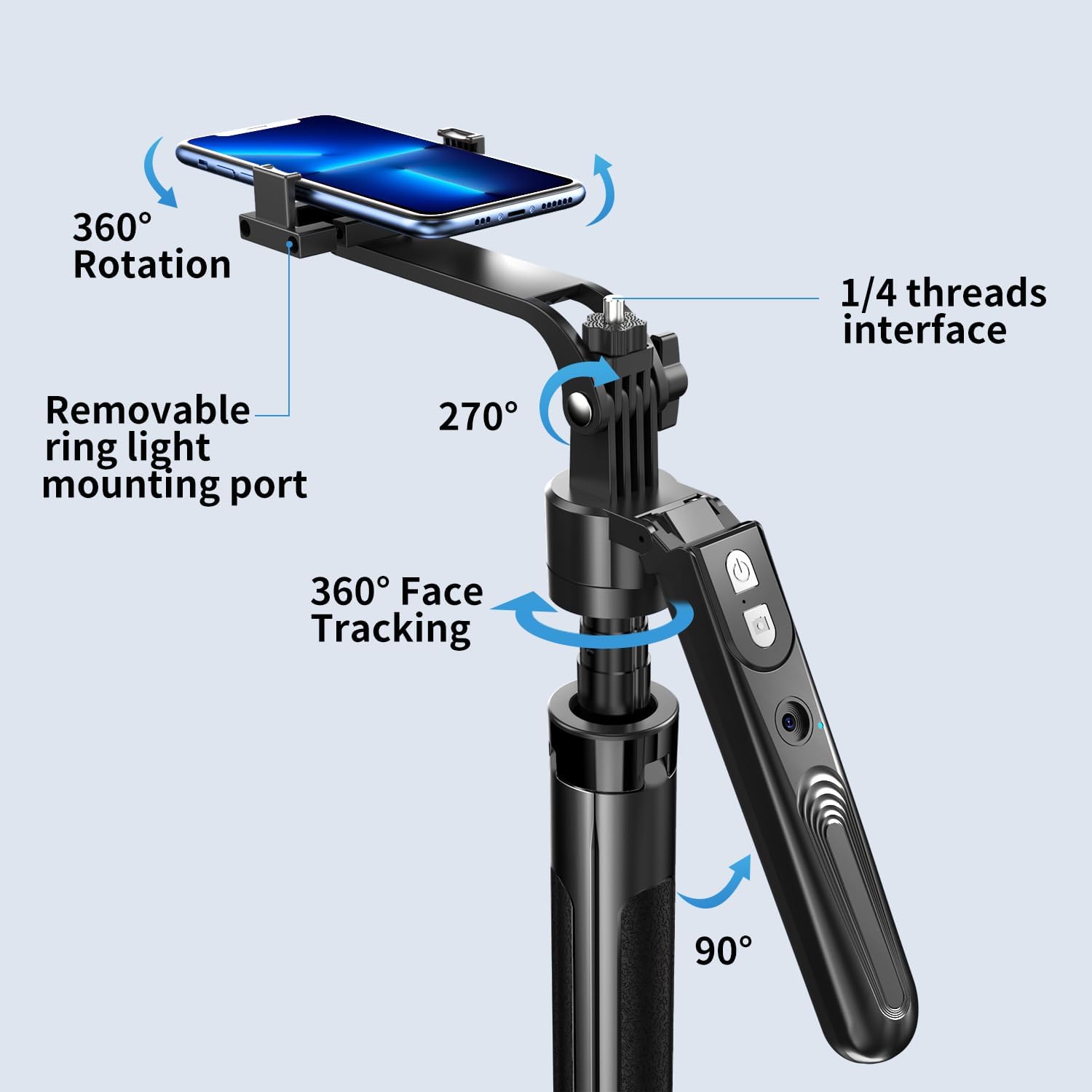 yAyusi 70.9" Auto Face Tracking Selfie Stick Tripod for iPhone with Light, No App, 360° Rotation Tripod That Follows Your Movement with Remote Control for Vlog/Live Stream/Video Recording
