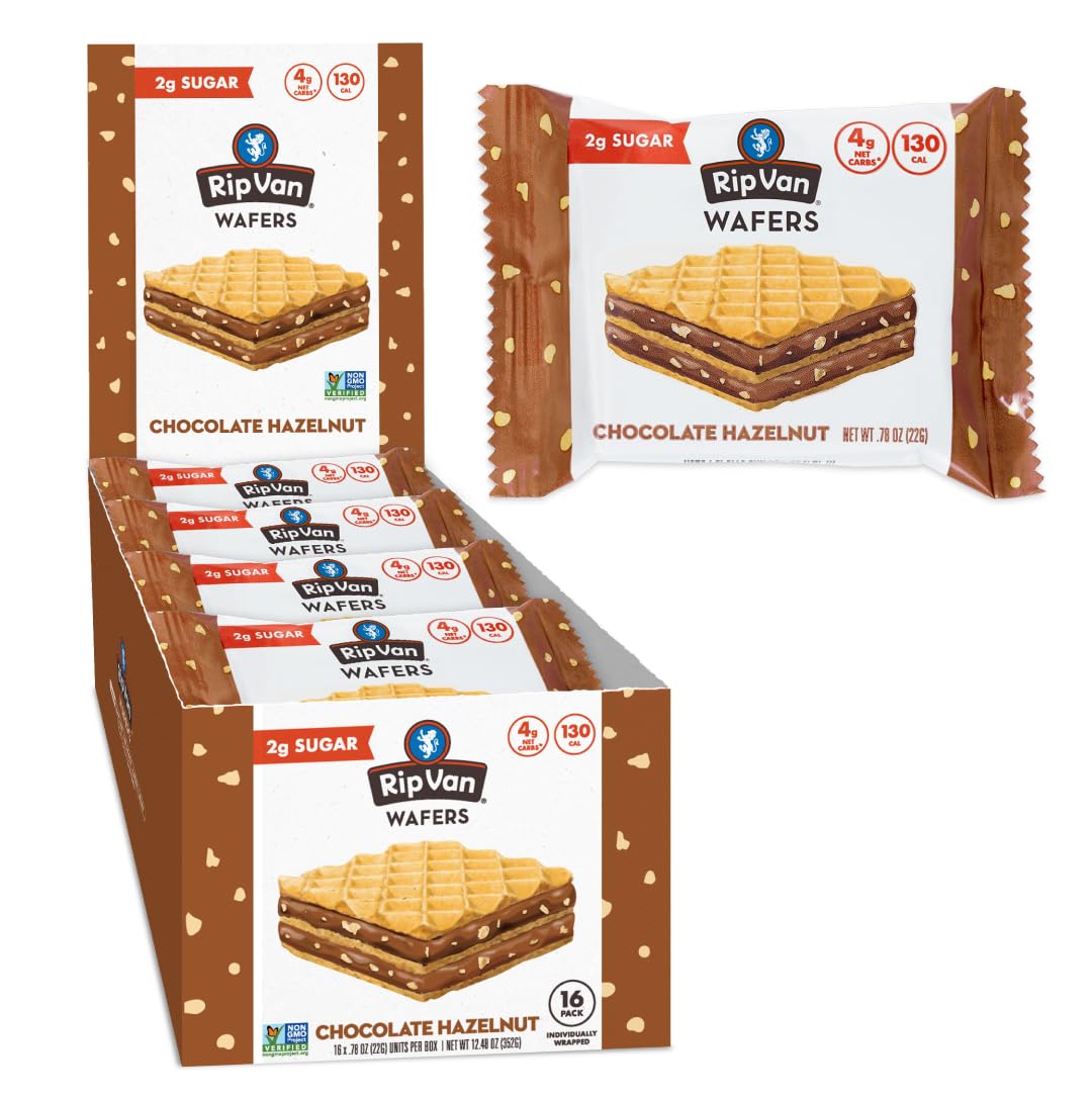 Rip Van Chocolate Hazelnut Wafer Cookies, 16-count, keto, non-GMO, low-carb & low-sugar