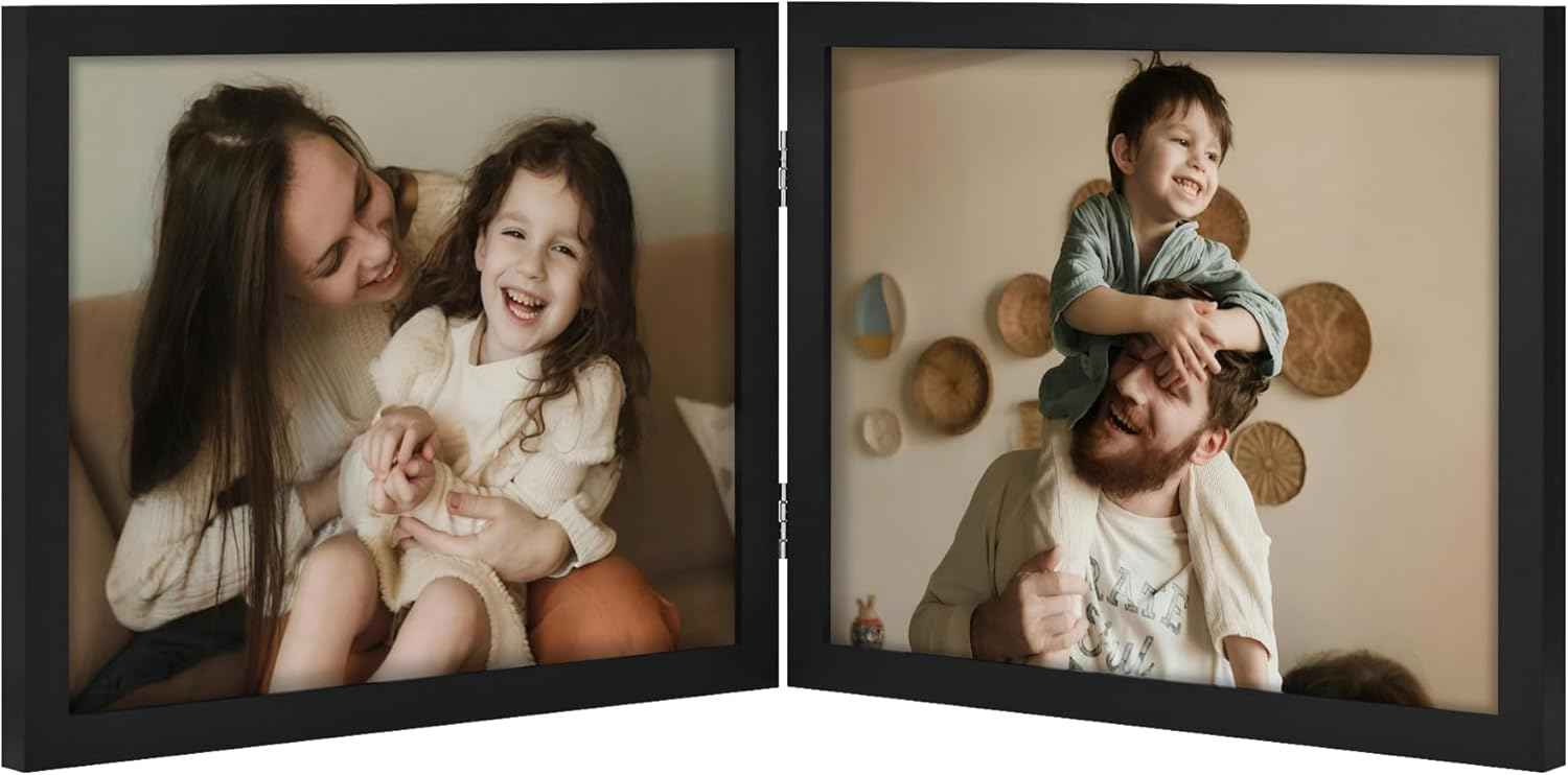 decorUhome Double 4x6 Picture Frame Vertical, Engineered Wood Bifold Photo Frame with Plexiglass for Tabletop Display, 4x6, Black
