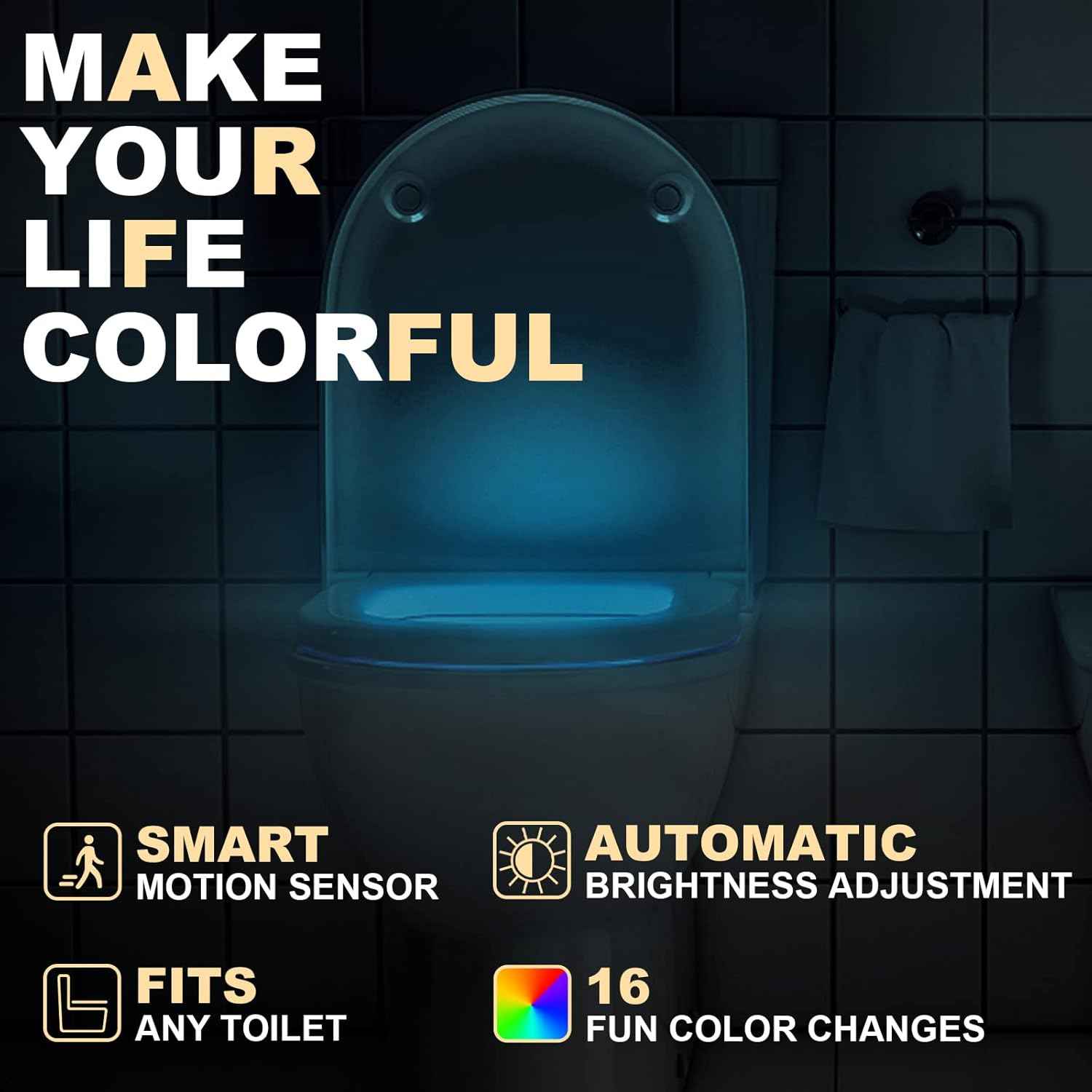 MIEFL Toilet Light Motion Sensor 16 Colors Changing (2 Pack),LED Glow Bowl inside Toilet Light, Smart Night Light for Bathroom, Cool Funny White Elephant Gag Gift Christmas Dad Teen Boy Girl Men Women