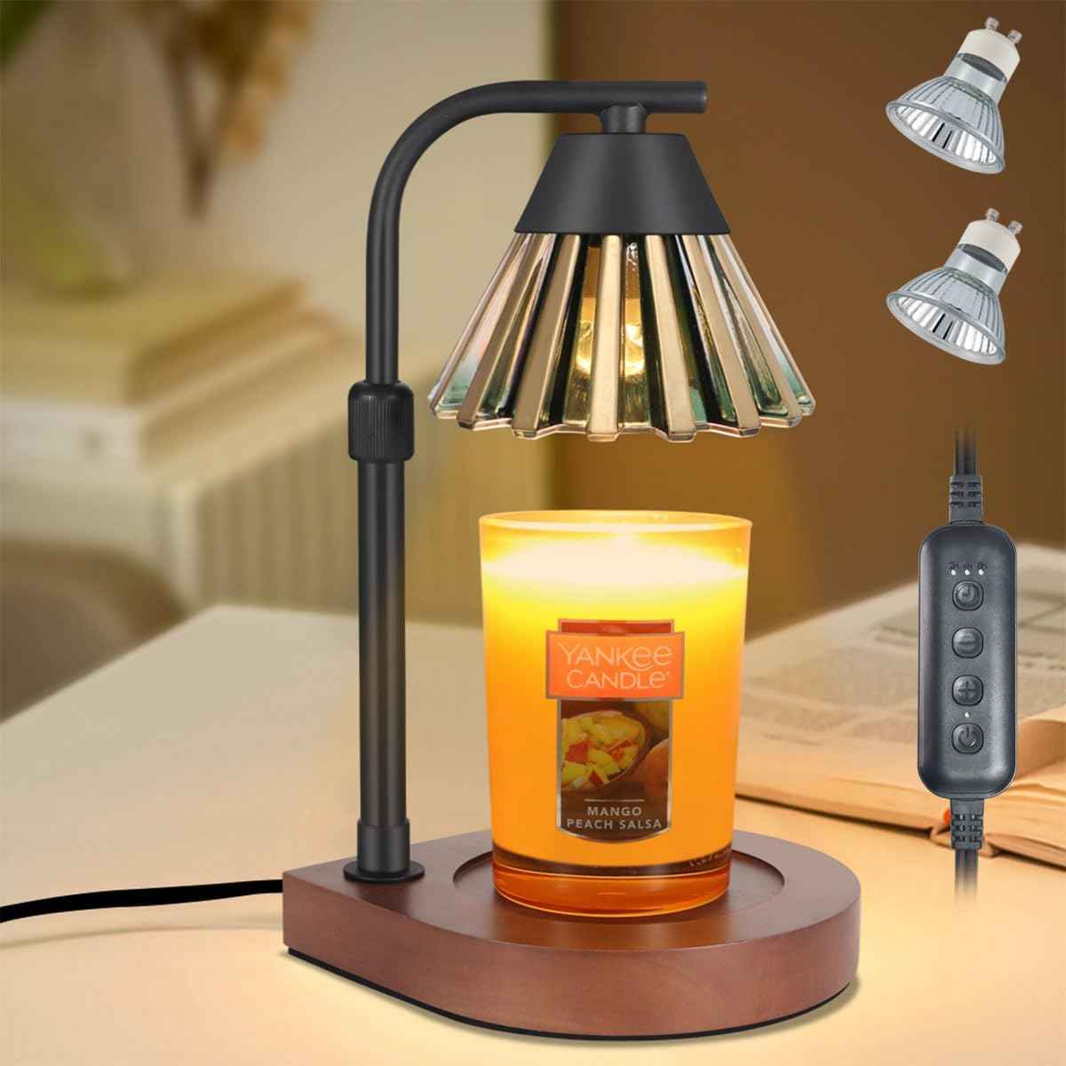 Dimmable Candle Warmer Lamp Adjustable Height Electric Wax Melt Warmer for Jar Scented Candles Suitable for Home Office Decor Birthday Gifts for Women Mom Grandma（with 2 Bulbs）