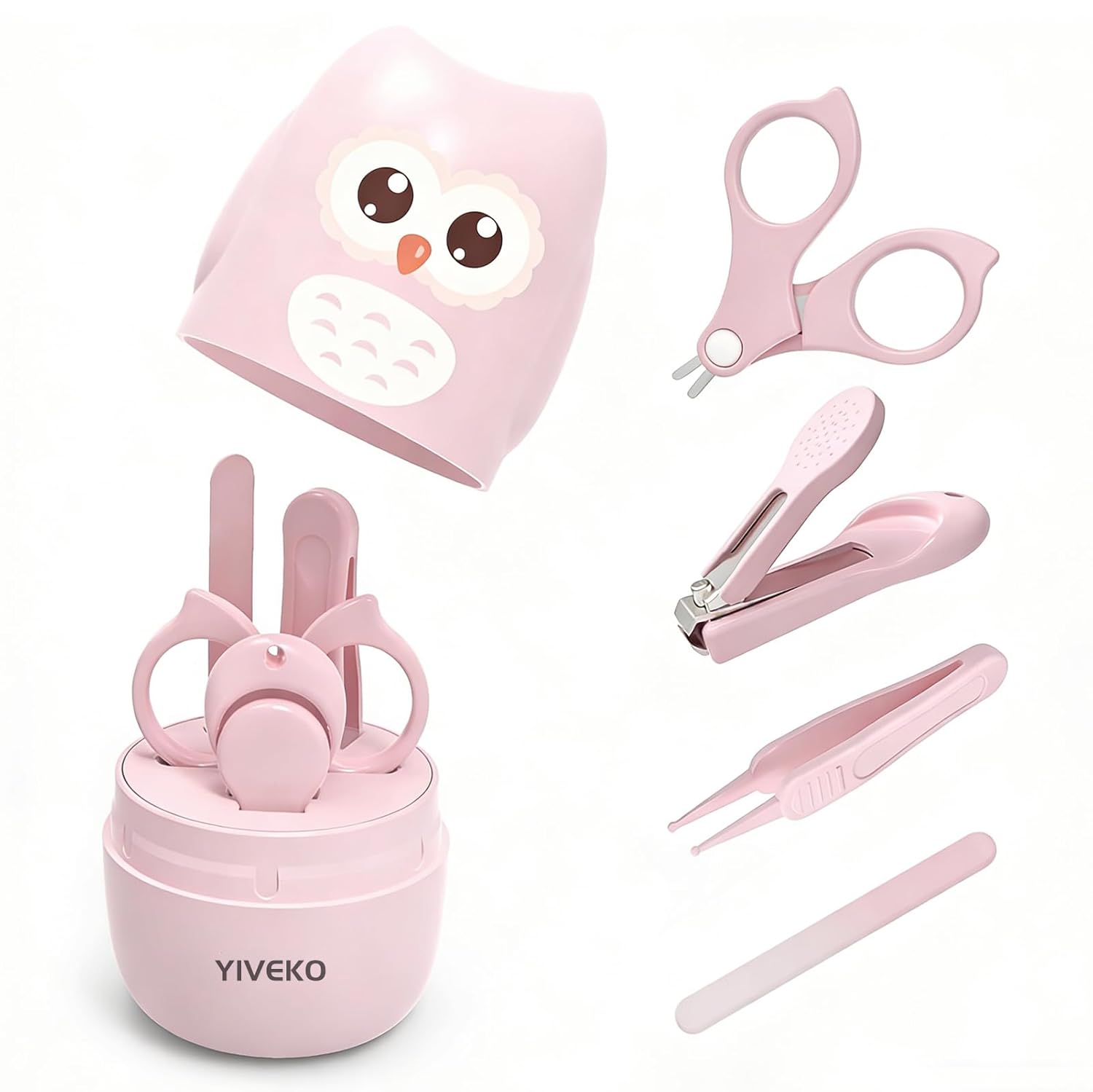 Baby Nail Care Kit, 4-in-1 Set with Owl Case, Clippers, Scissors, File & Tweezers for Newborn to Toddler Kids, Owl Green