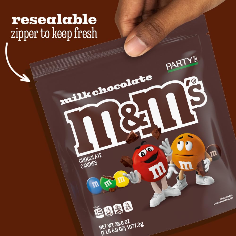 M&M'S party size 2.4 lb resealable bag milk chocolate candy for parties baking and sharing