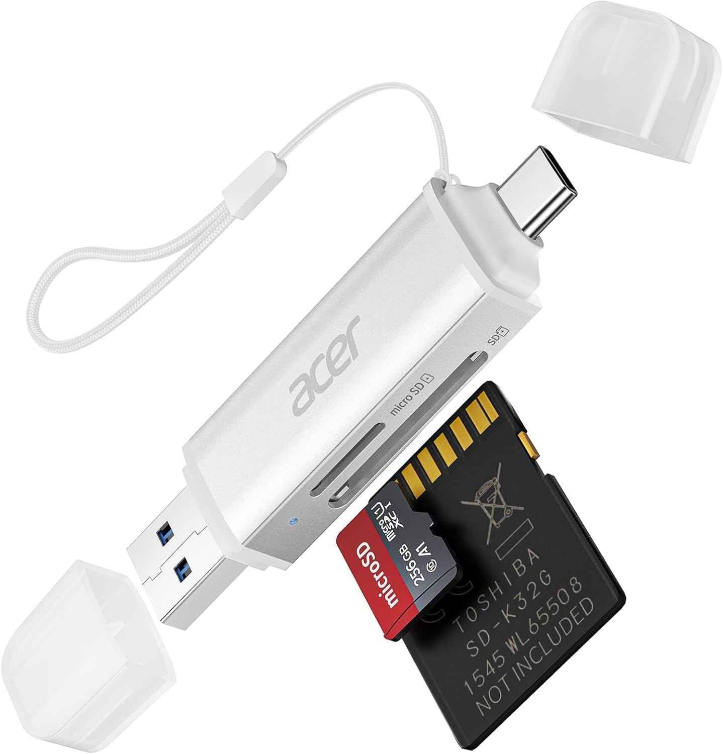acer SD Card Reader USB C, Dual Slots USB 3.0 Type C to Micro SD Card Adapter, Memory Card Reader for MicroSD, SDHC, SDXC, Compatible with Laptop, PC, iPhone16/15, MacBook Pro/Air, iPad Pro, Android