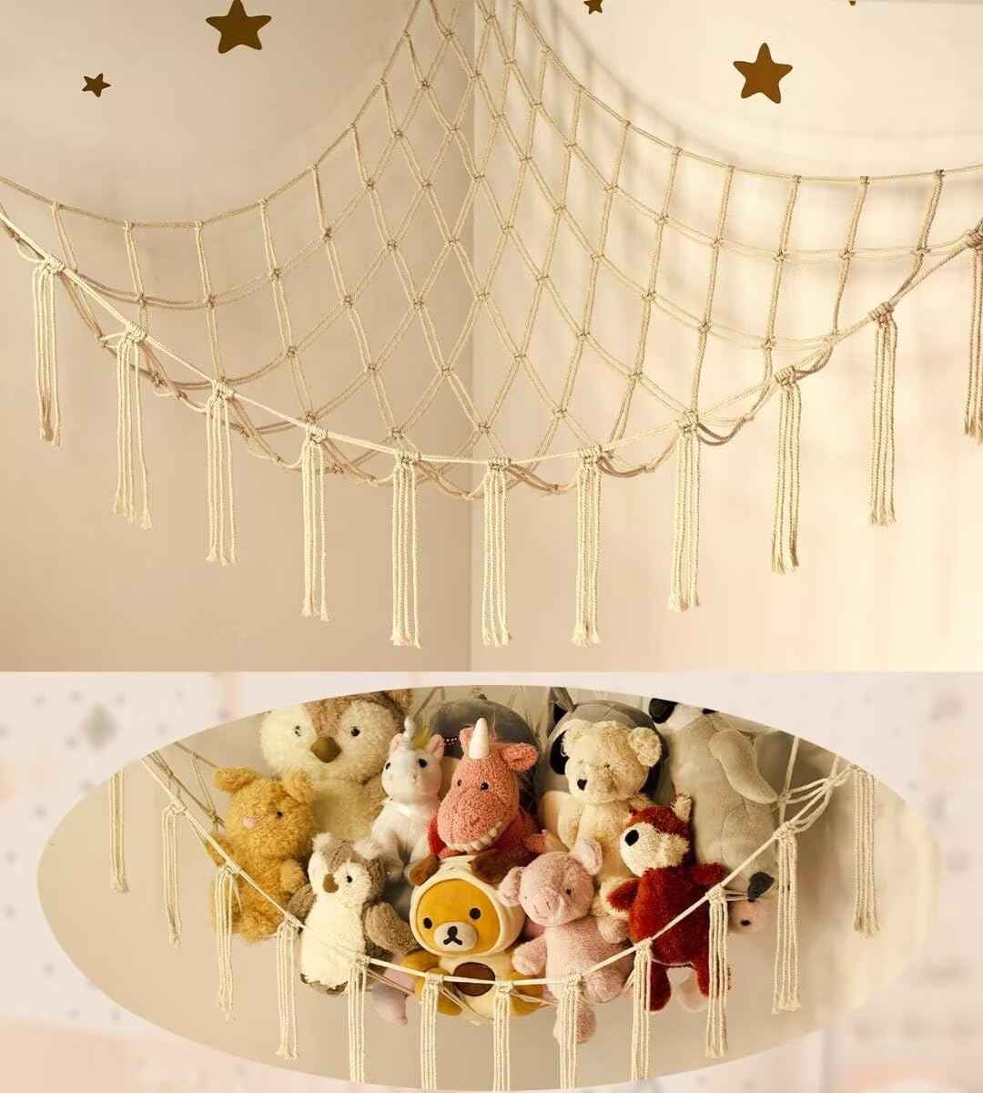 Stuffed Animal Hammock Corner Storage Net Cute Preppy Trendy Stuff Gifts for Teen Girls Baby Room Living Room House Wall Nursery Decor Rainbow Color Colorful Unicorn Hanging Organizers Organization