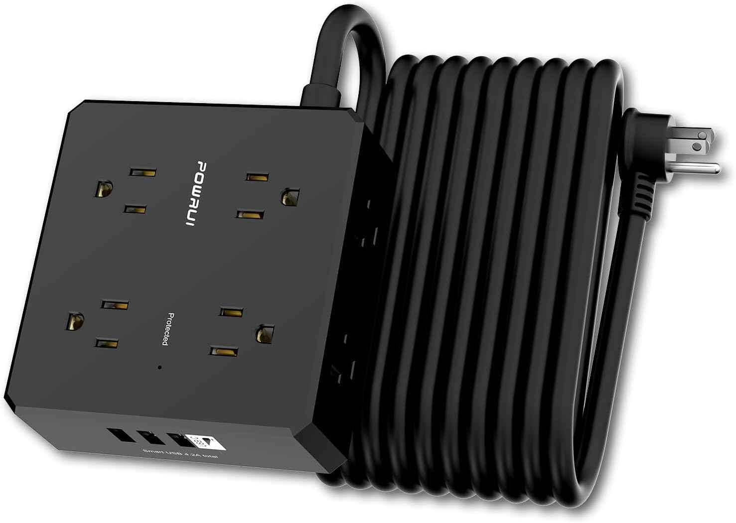 Surge Protector Power Strip - 6 Ft Flat Plug Extension Cord with 8 Widely Outlets and 4 USB Ports(1 USB C), 3 Side Outlet Extender for Home Office, White, ETL Listed
