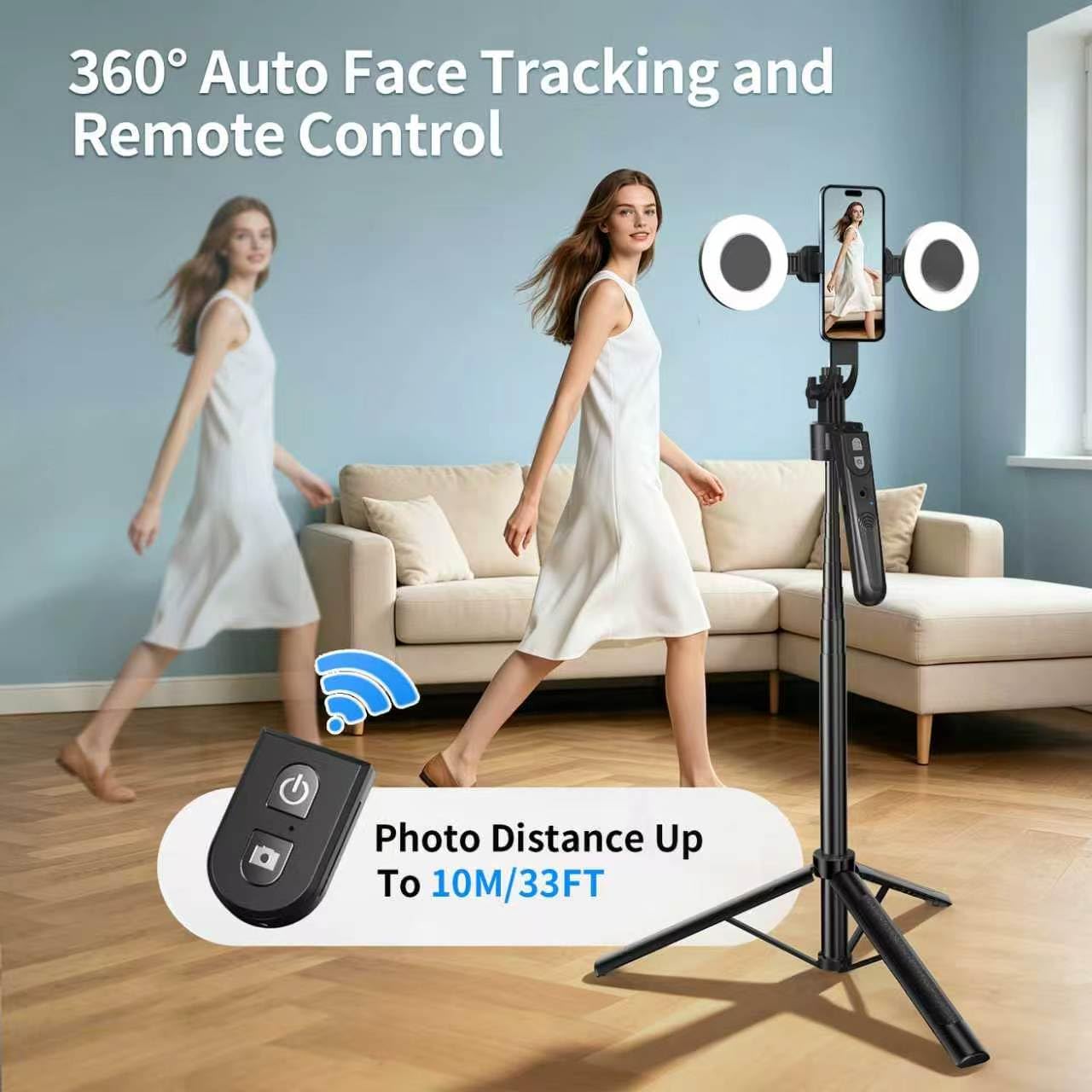 yAyusi 70.9" Auto Face Tracking Selfie Stick Tripod for iPhone with Light, No App, 360° Rotation Tripod That Follows Your Movement with Remote Control for Vlog/Live Stream/Video Recording