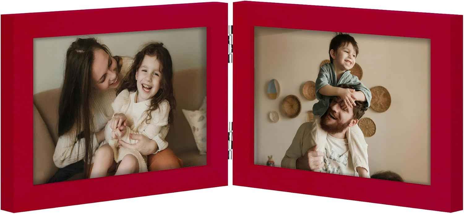 decorUhome Double 4x6 Picture Frame Vertical, Engineered Wood Bifold Photo Frame with Plexiglass for Tabletop Display, 4x6, Black
