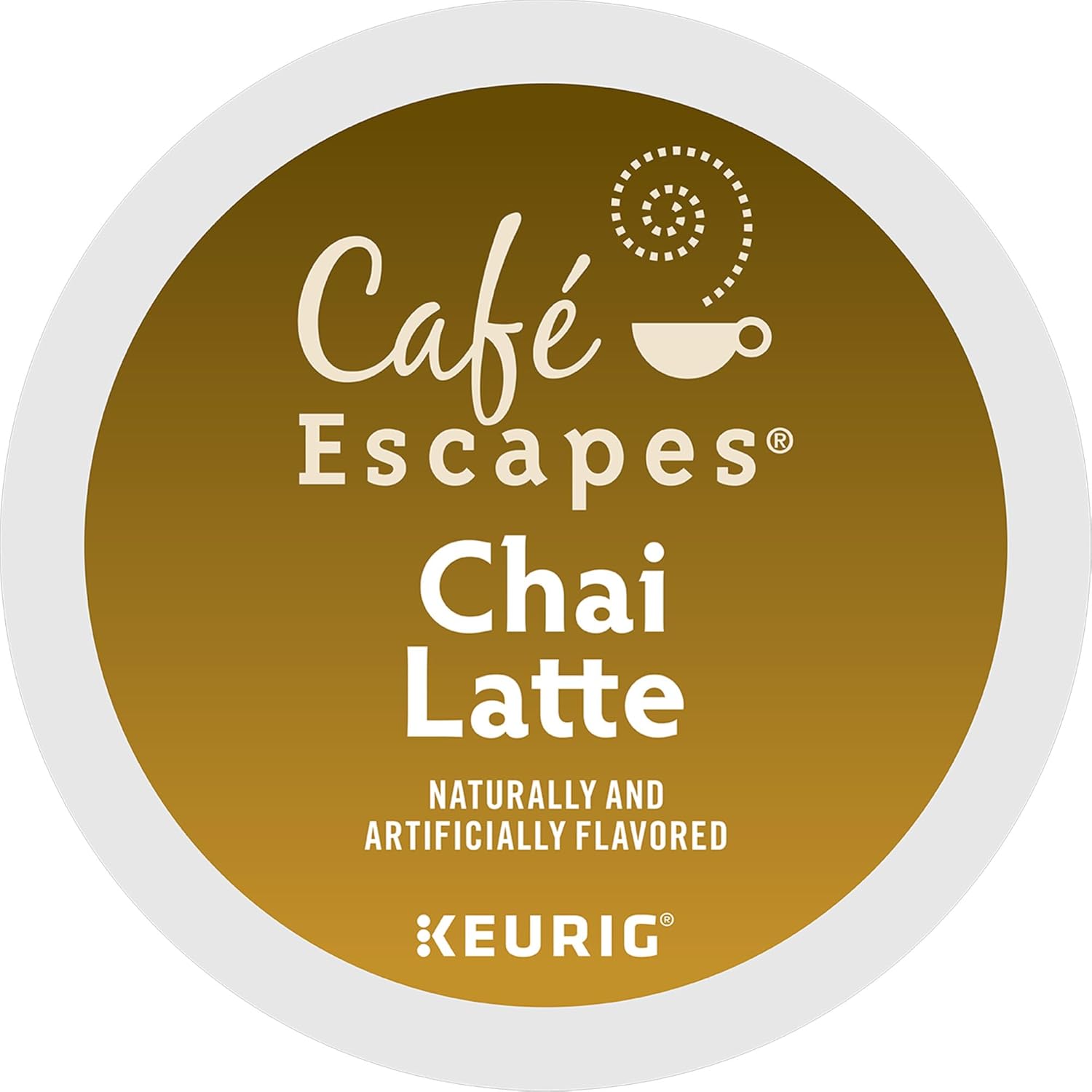 Café Escapes Chai Latte single-serve K-cup pods in 60 count box, low caffeine, contains milk, black tea and spices