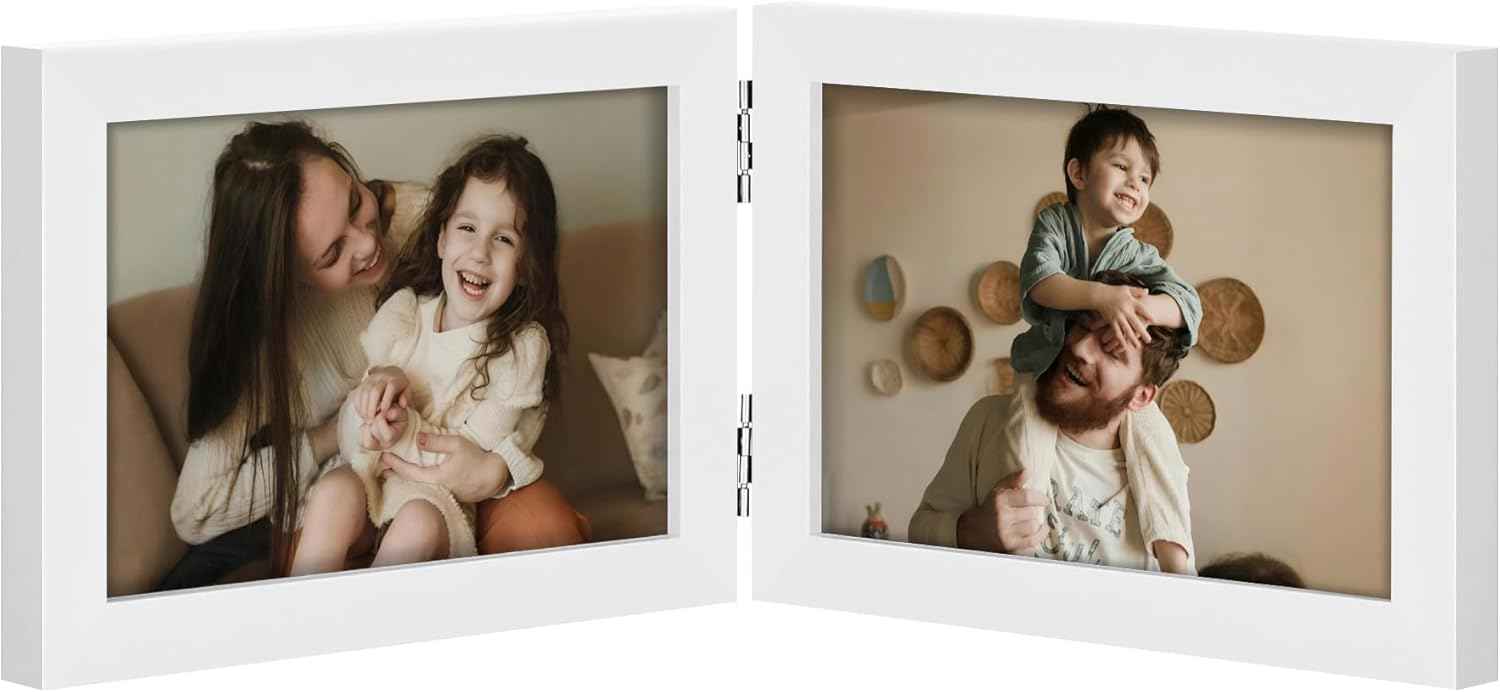 decorUhome Double 4x6 Picture Frame Vertical, Engineered Wood Bifold Photo Frame with Plexiglass for Tabletop Display, 4x6, Black