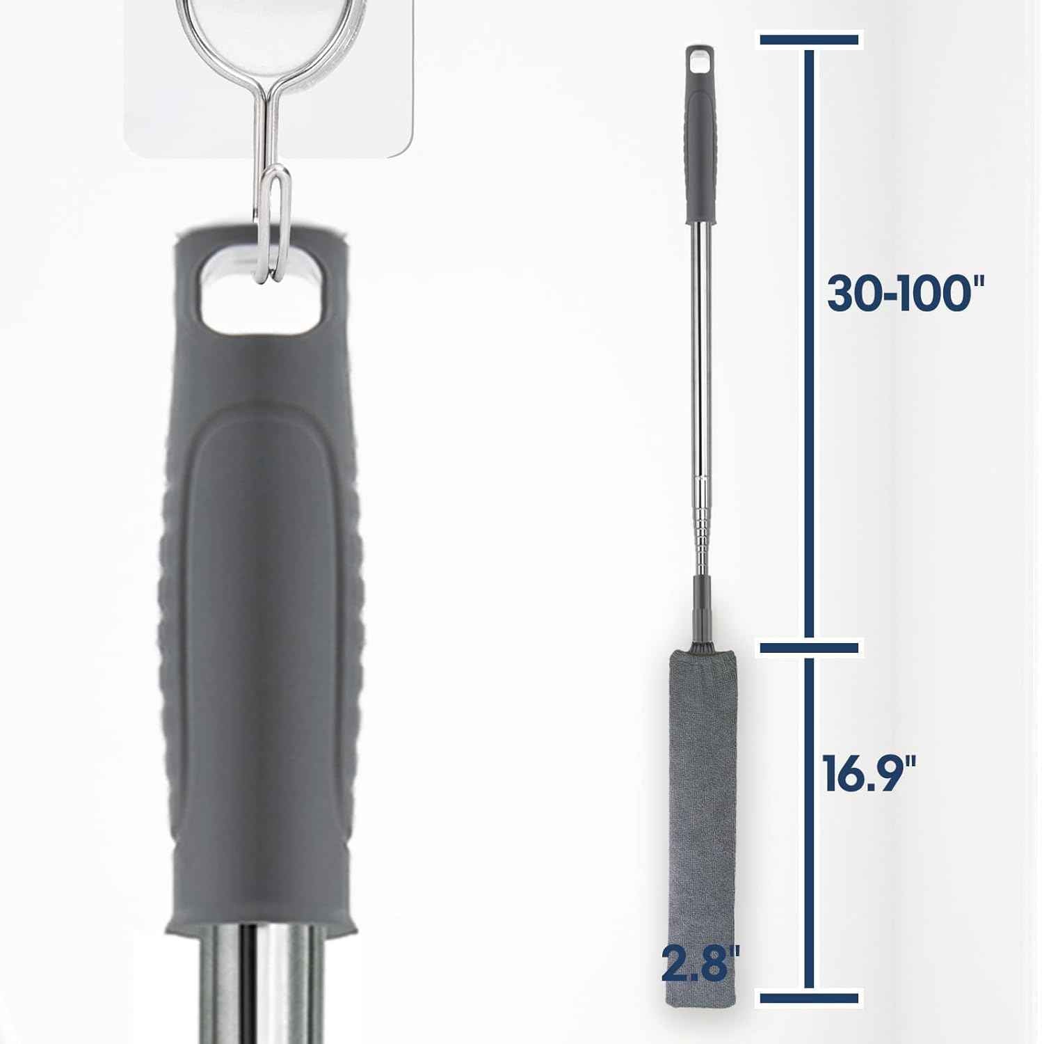Retractable Gap Dust Cleaner with Extension Pole, Cleaning Tools with 3 Microfiber Dusting Cloths, Extendable Long Handle Duster for Cleaning Under Refrigerator Furniture Appliance