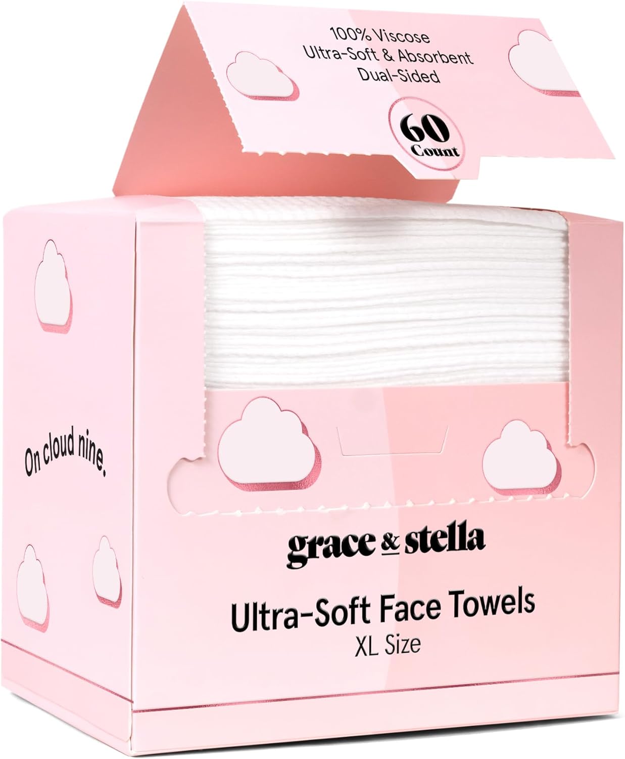 grace & stella XL disposable face towels - ultra-soft & absorbent vegan travel essentials for cleansing & makeup removal